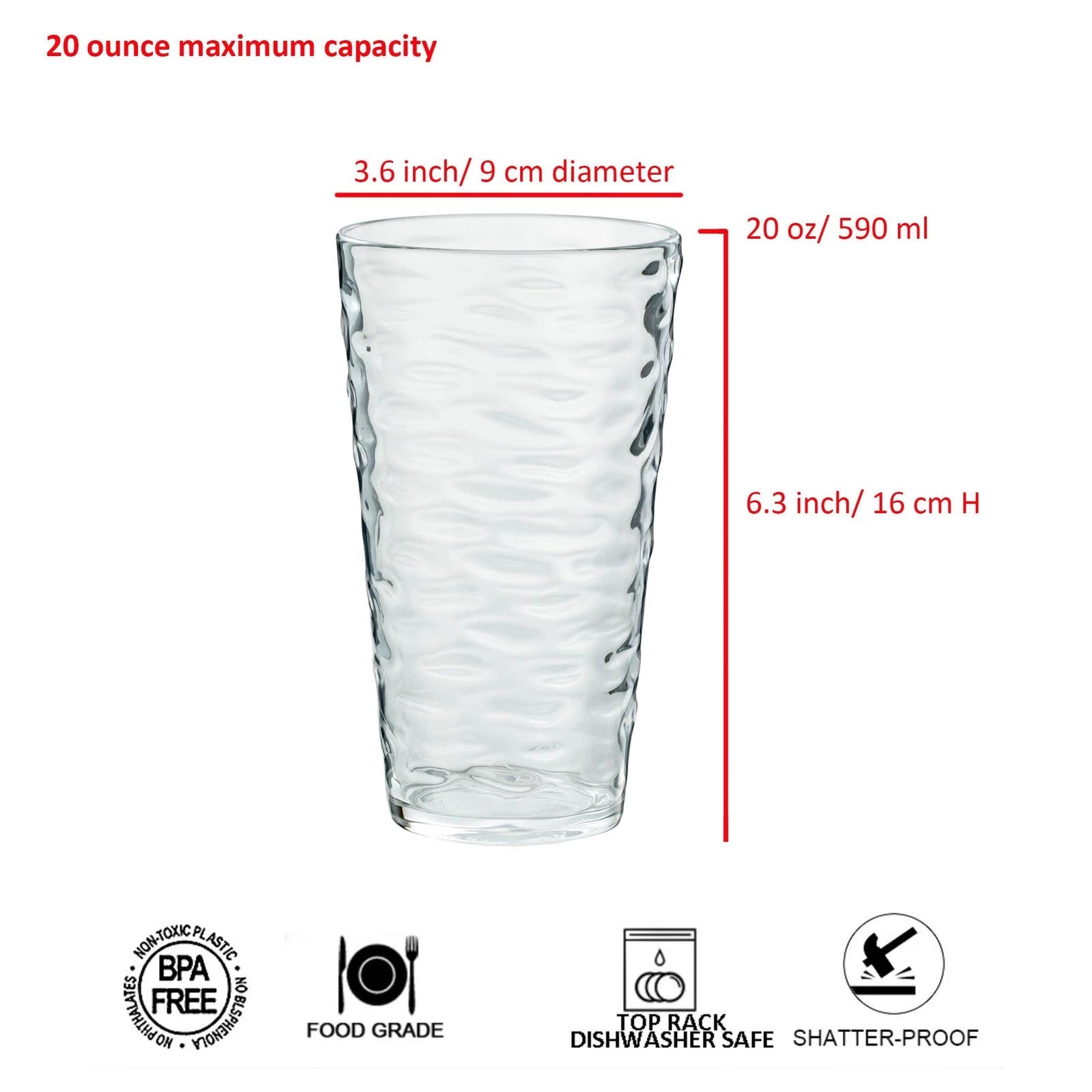 20-ounce Plastic Tumblers, Acrylic Drinking Glasses High-Balls, set of 6 Clea... | eBay