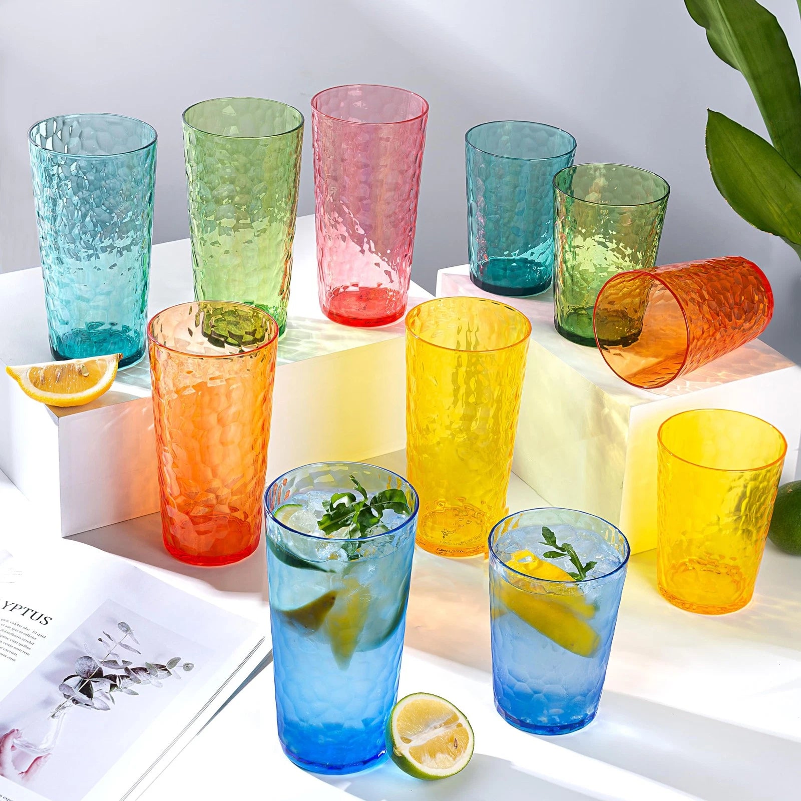 Hammered 24-ounce Plastic Tumbler Acrylic Glasses Drinking Cups, set of 6 Mul... | eBay