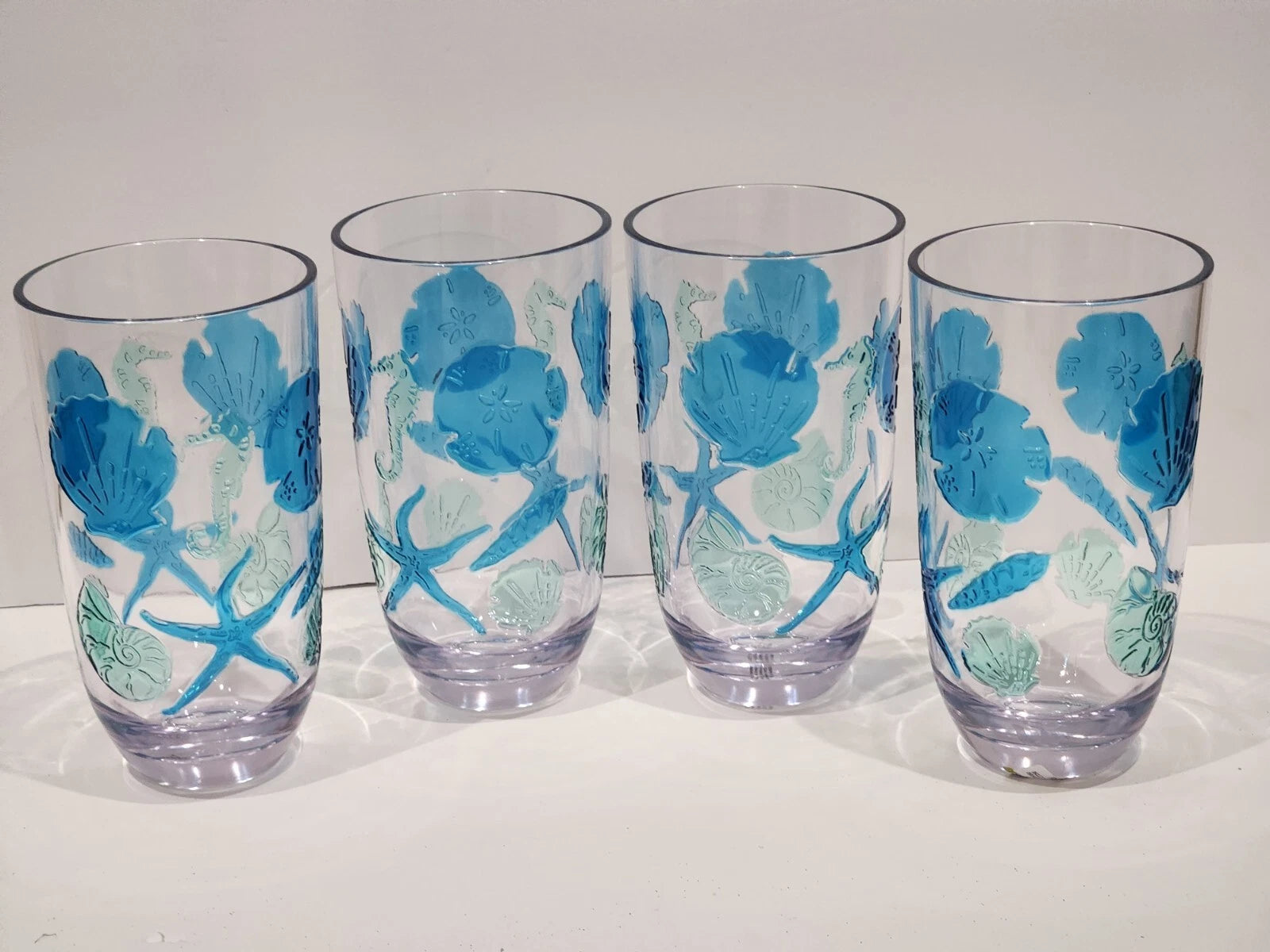 Coastal Acrylic Tall Tumblers Seashells Starfish Drinking Glasses Set of 4 | eBay