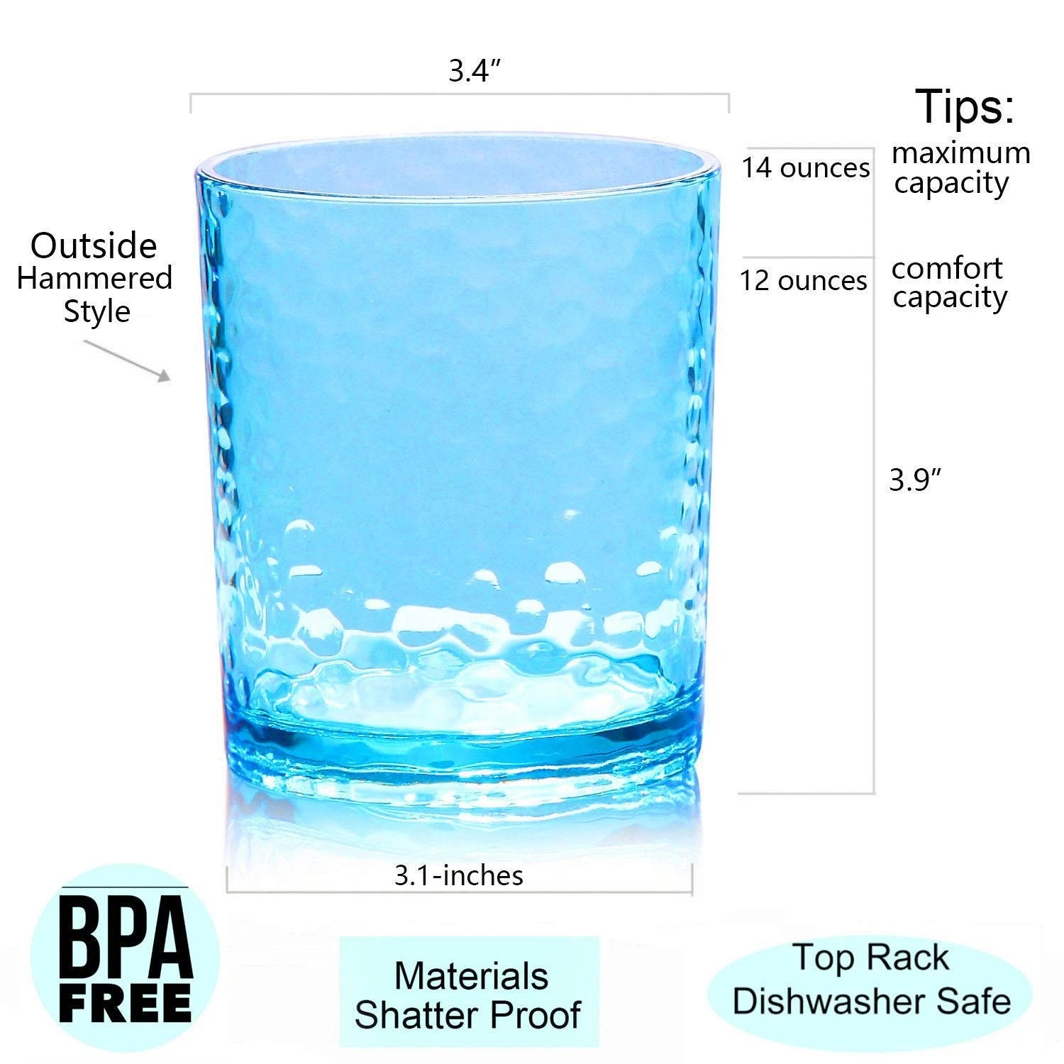 14-ounce Acrylic Glasses Plastic Tumbler, set of 6 Multicolor - Hammered Styl... | eBay