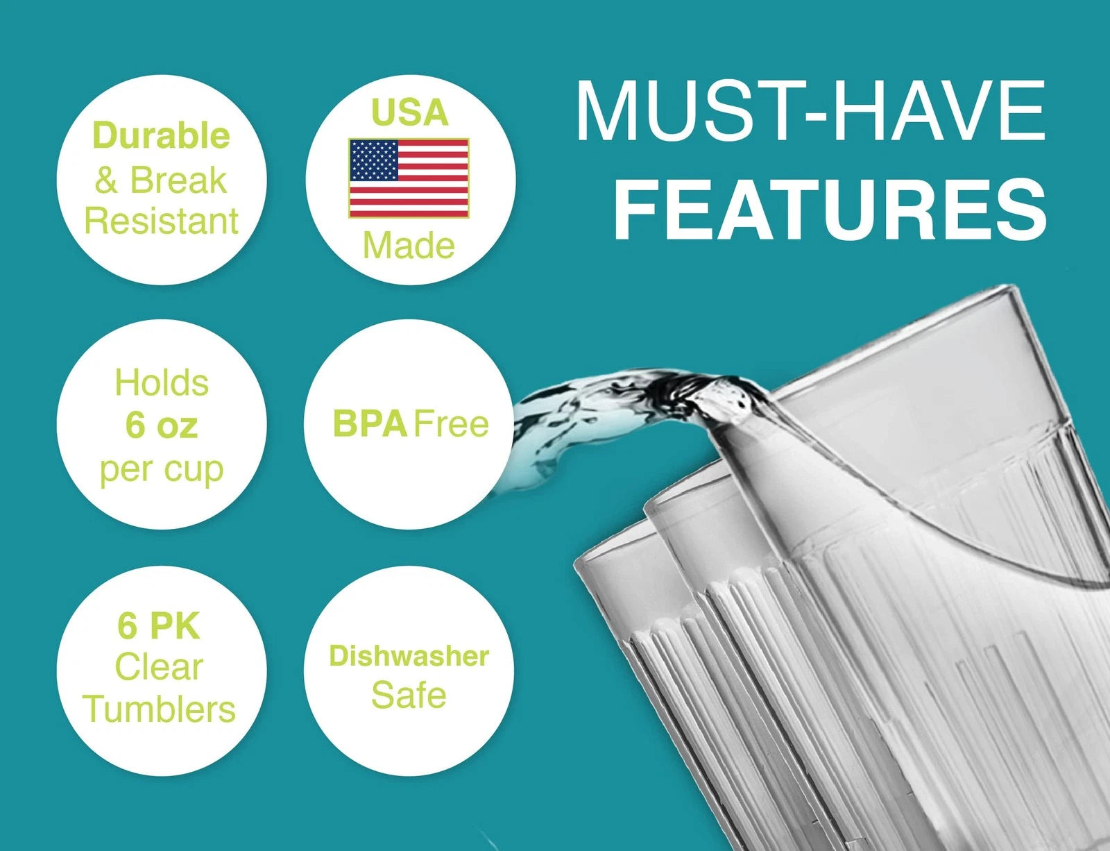 6 oz Clear Plastic Tumblers, Set of 6 - Made in the USA, BPA Free - Break-Res... | eBay