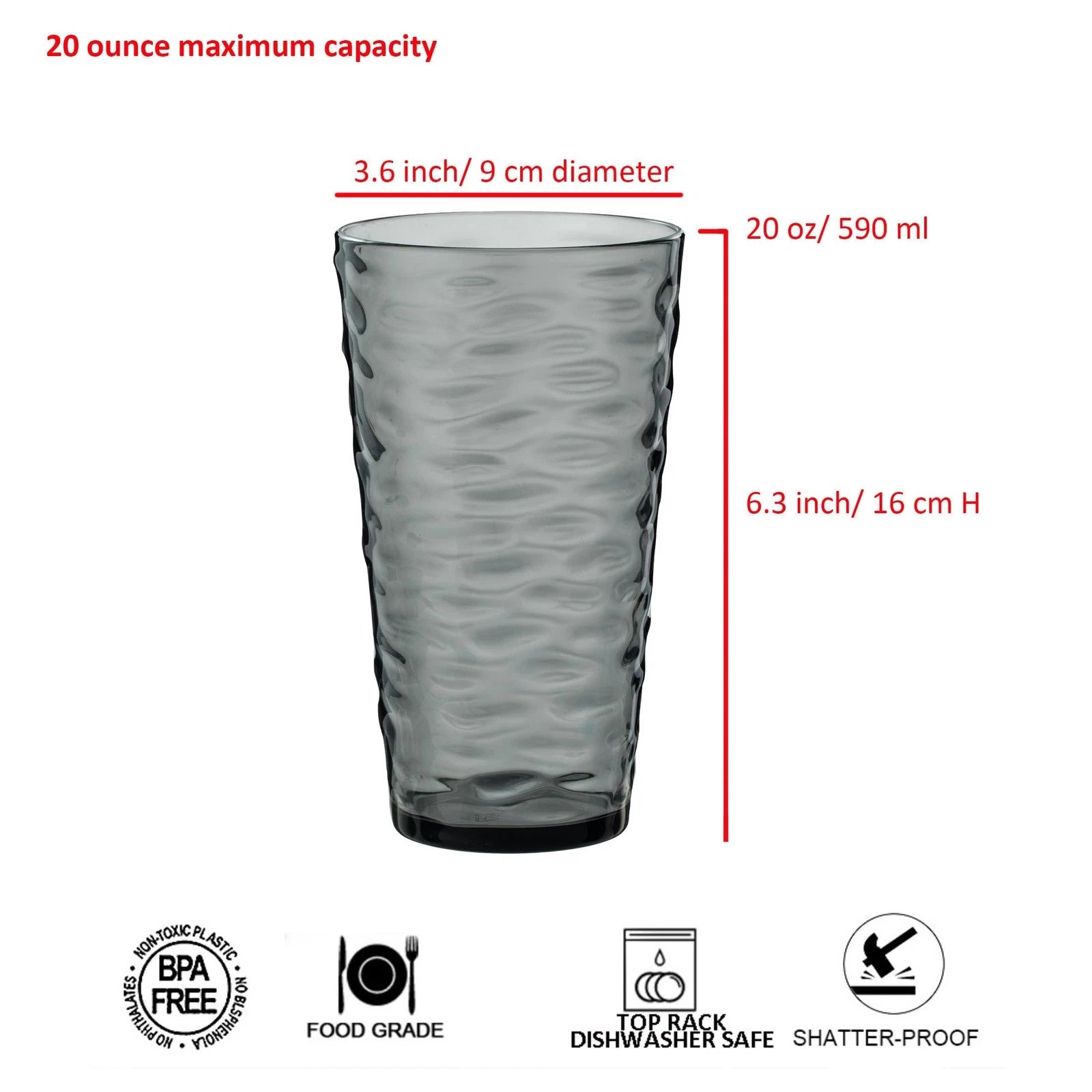 20-ounce Plastic Tumblers, Acrylic Drinking Glasses High-Balls, set of 6 Gray... | eBay