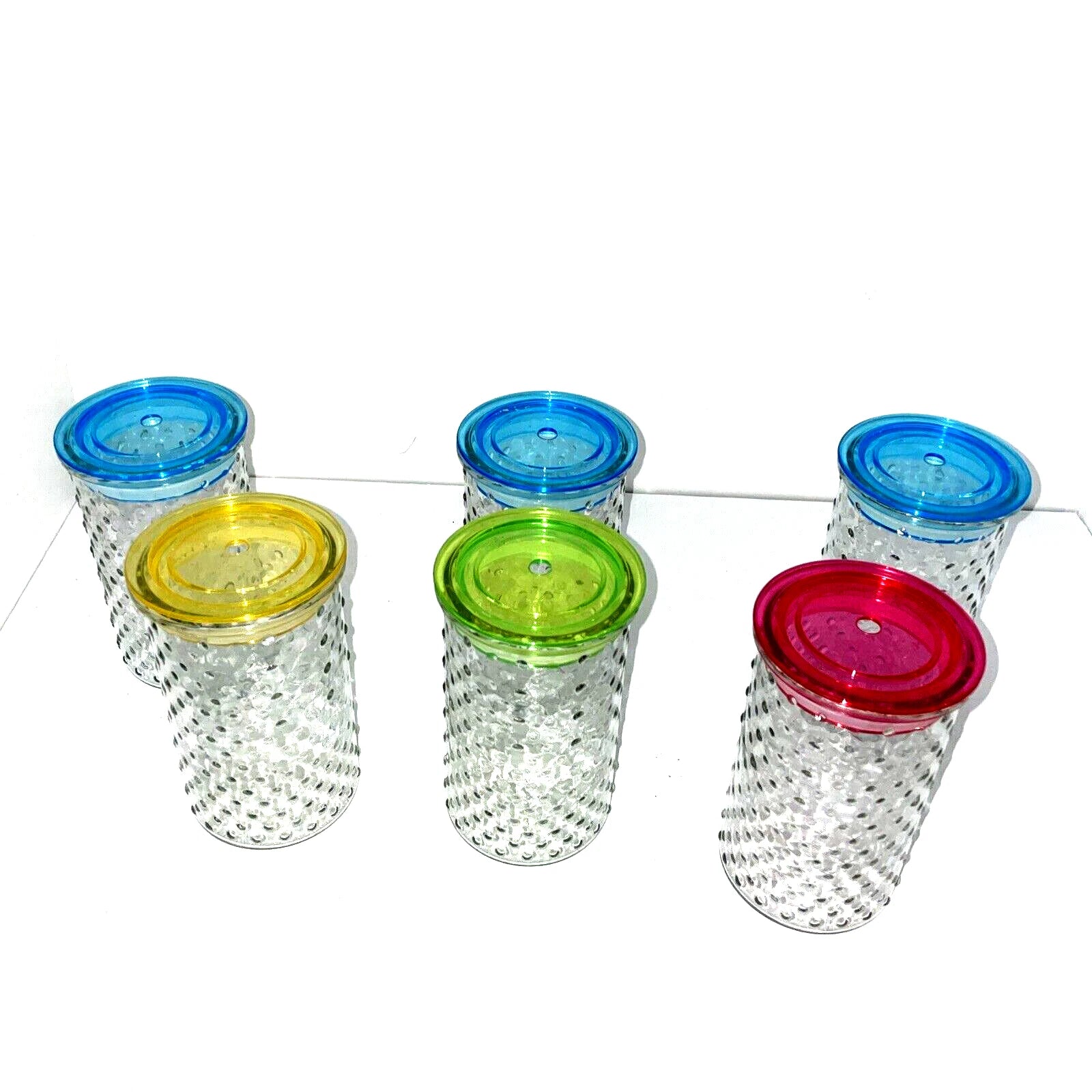 *Drinking Glass Glasses with Plastic Lids and Straws Hold Set of 6 | eBay