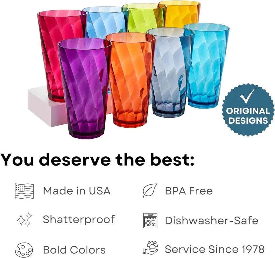 US Acrylic Optix Plastic Reusable Drinking Glasses (Set of 8) 20Oz Water Cups in | eBay