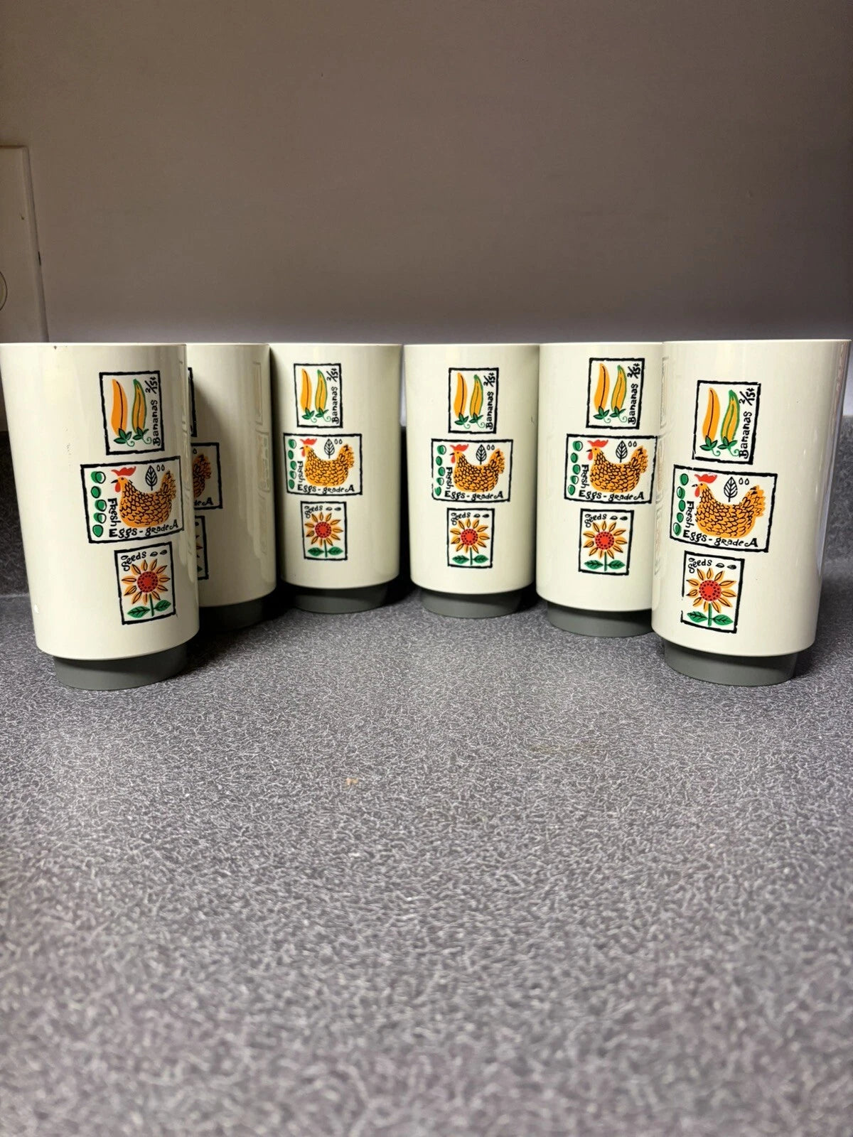 Vintage Loma Industries Farmer's Market Plastic Drinking Glasses Set of 6 MCM | eBay