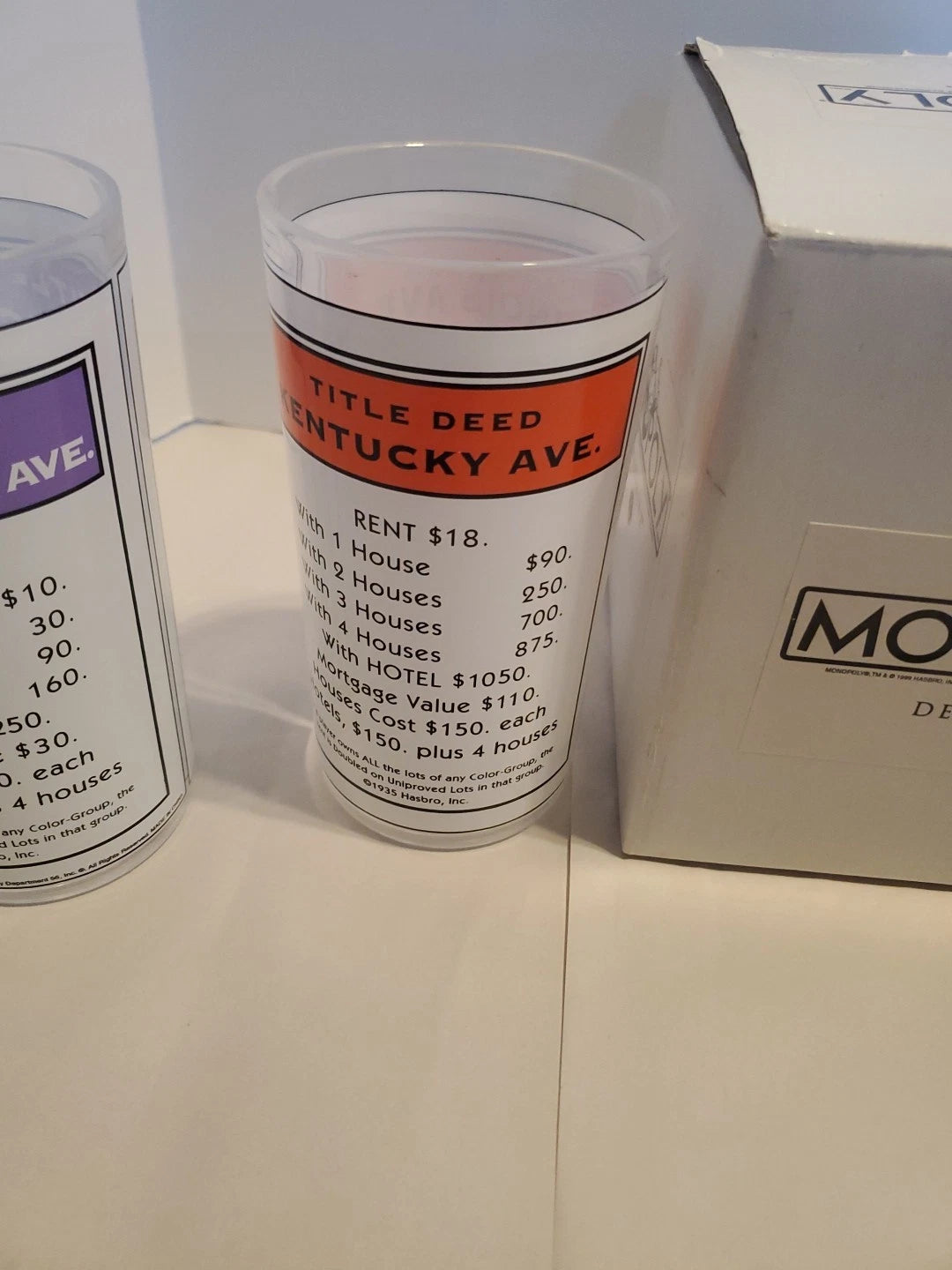 Vntg 1999 Monopoly Dept 56 set of 4 plastic drinking glasses - boardgame | eBay