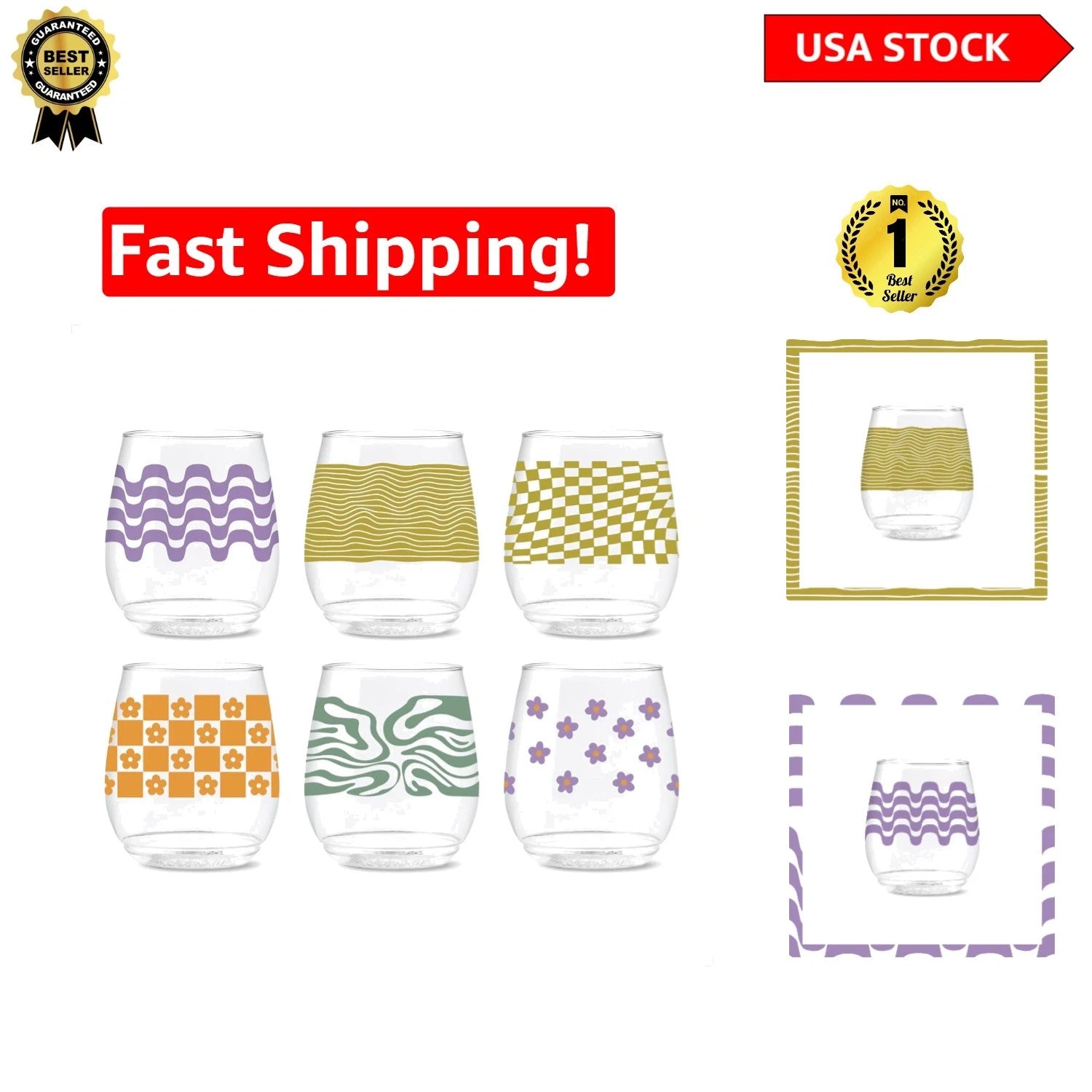Sustainable 14oz Retro Art Plastic Drinking Glasses - Set of 6 - Hand Wash Only | eBay