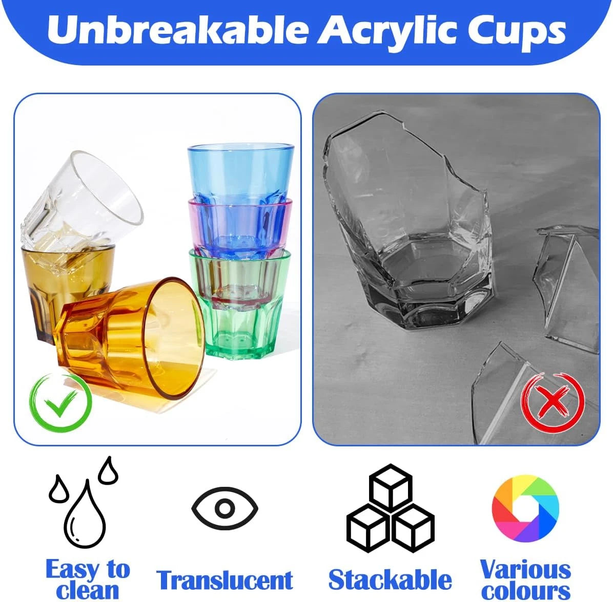 Plastic Drinking Glasses Set of 6, Unbreakable Coloured Water Tumbler, Acryli.. | eBay