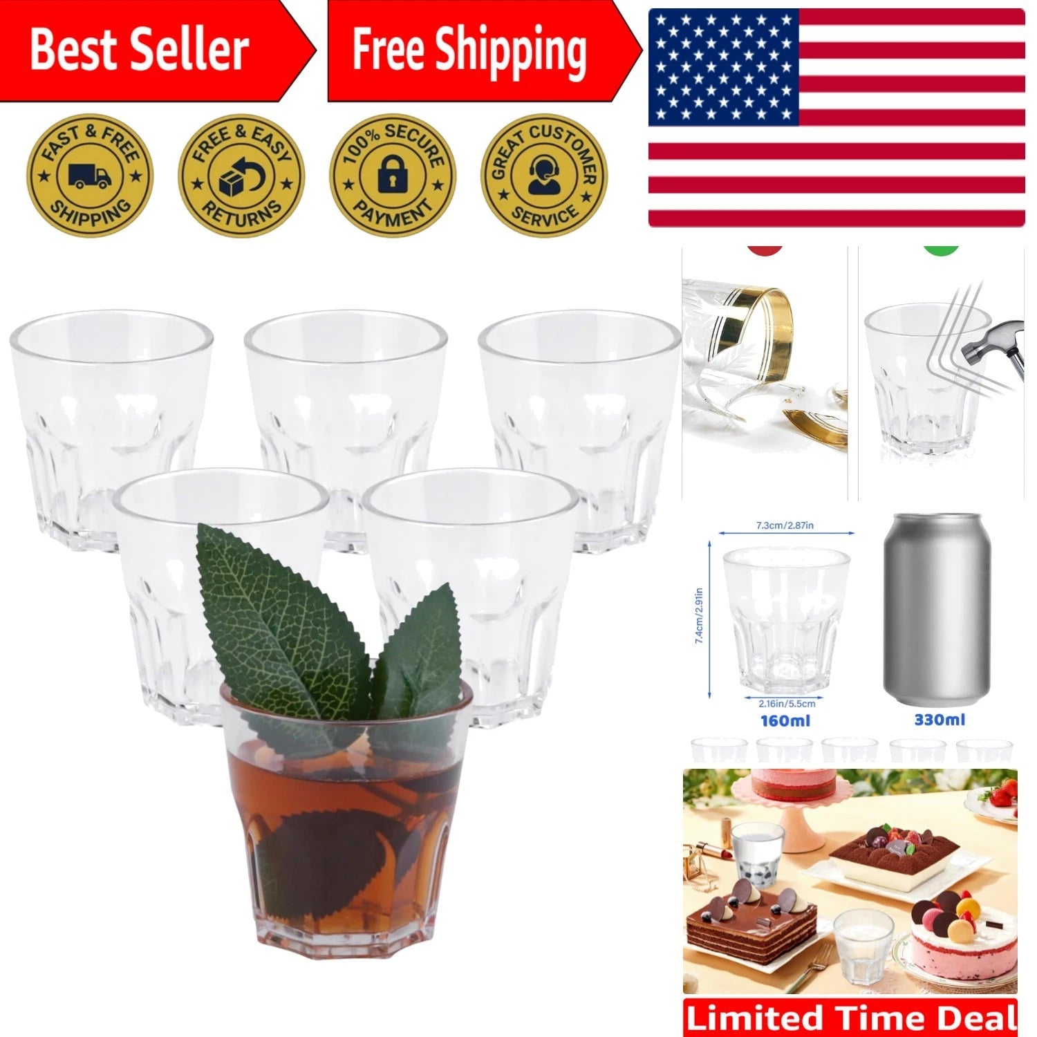 Plastic Drinking Glasses Set of 6 Unbreakable Coloured Water Tumbler Acrylic P | eBay
