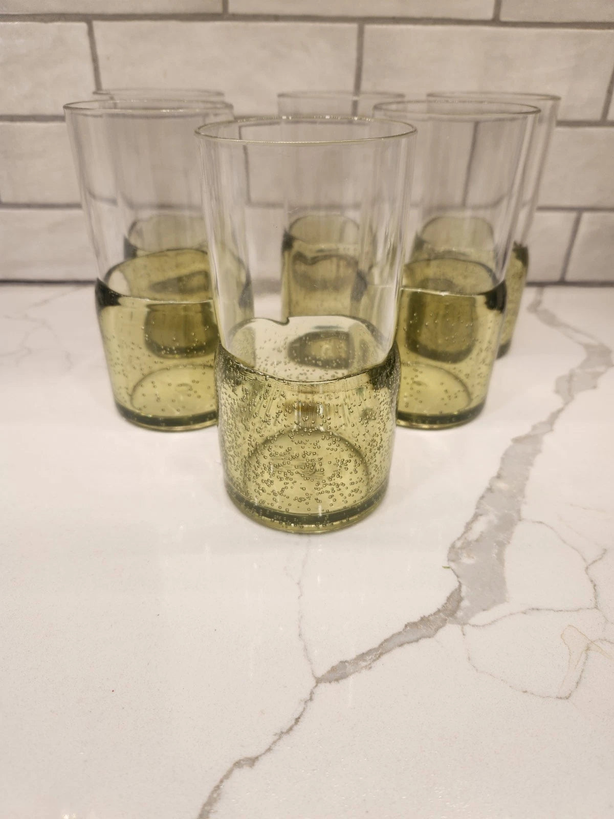 Pottery Barn Outdoor Picnic Acrylic Drinking Glasses Set of 6 Clear Green Bubble | eBay