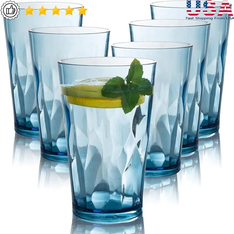 Set of 6 Plastic Drinking Glasses Cups Shatterproof Tumblers 16 Ounces Blue New | eBay