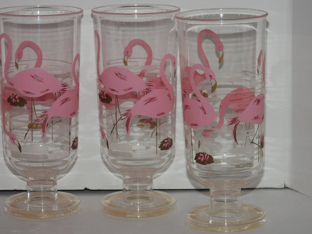 VINTAGE PINK FLAMINGOS SET OF 6 PLASTIC ENCOUNTERS BARWARE GLASSES | eBay