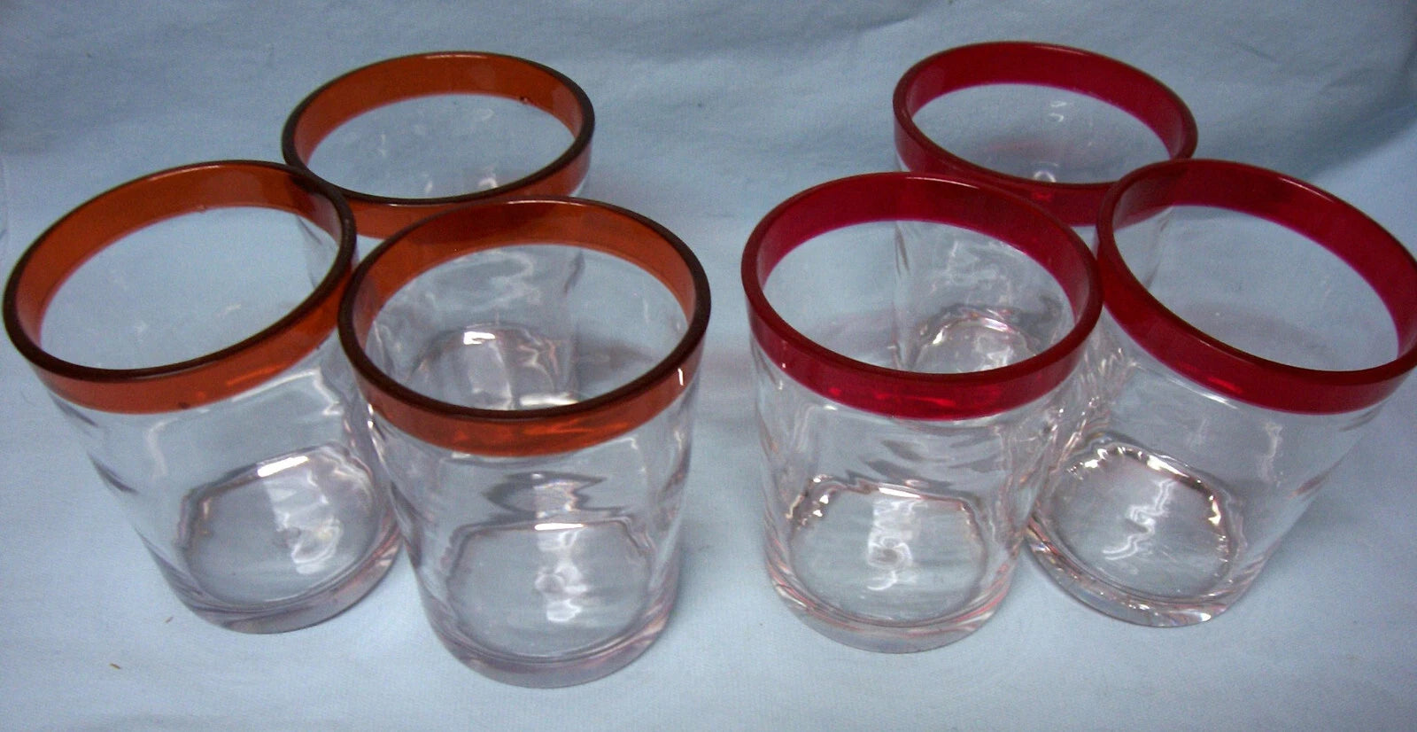 HAND BLOWN PLASTIC CLEAR GLASSES Set of 6 Red/Amber Color Rims (A2) | eBay