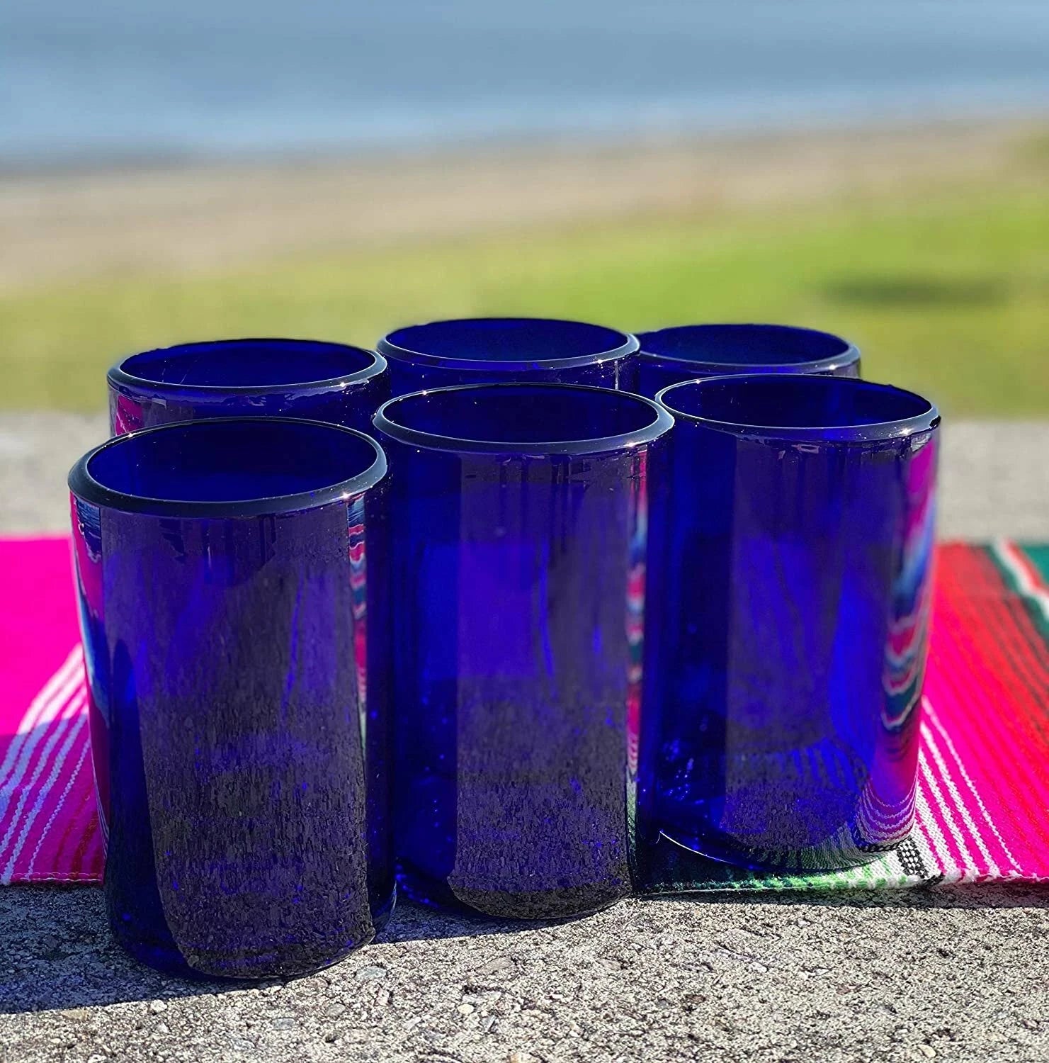 Hand Blown Mexican Drinking Glasses – Set of 6 Cobalt Water Glasses (14 oz each) | eBay