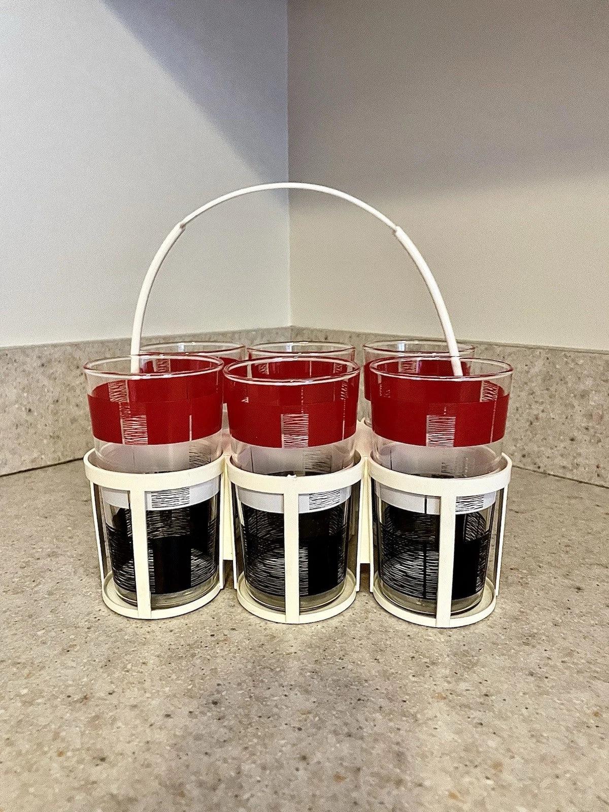 MCM 1950’s Drink Ware Tumblers with Plastic Carrier Set Of 6 MINT!!! | eBay