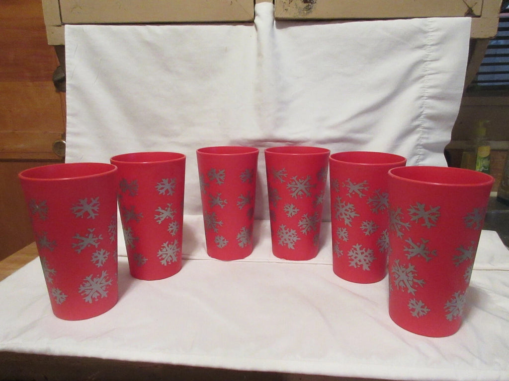 Set of 6 Large Red With Silver Snowflakes Plastic Drinking Glasses | eBay