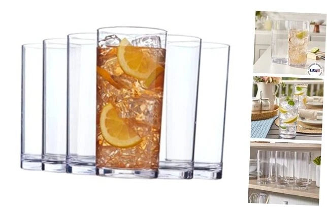 Classic Clear Plastic Reusable Drinking Glasses (Set of 6) 24oz Iced-Tea Cups | eBay