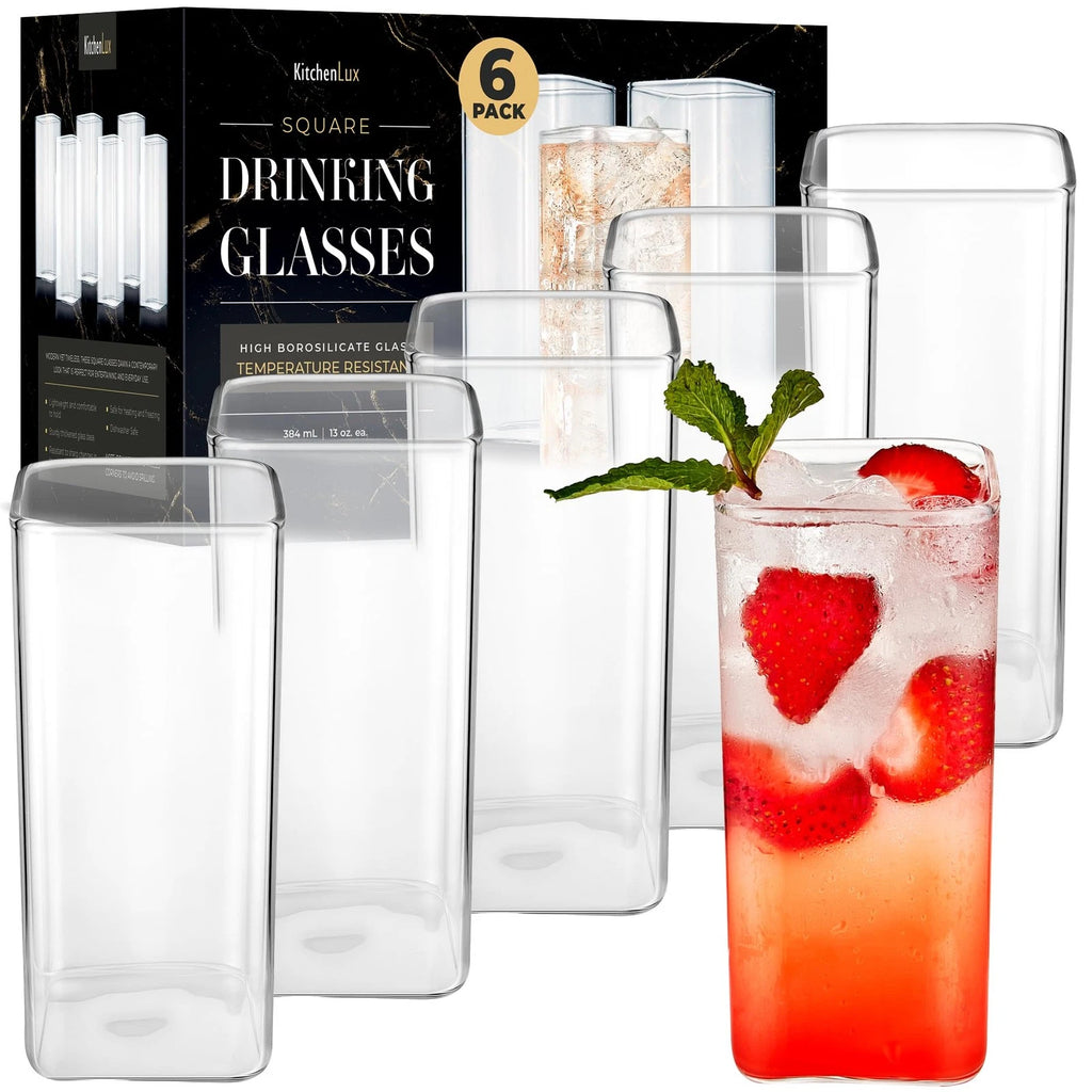 Modern Square Drinking Glasses Set of 6, 12 oz for Cocktail, Whiskey, Beer, Tea | eBay