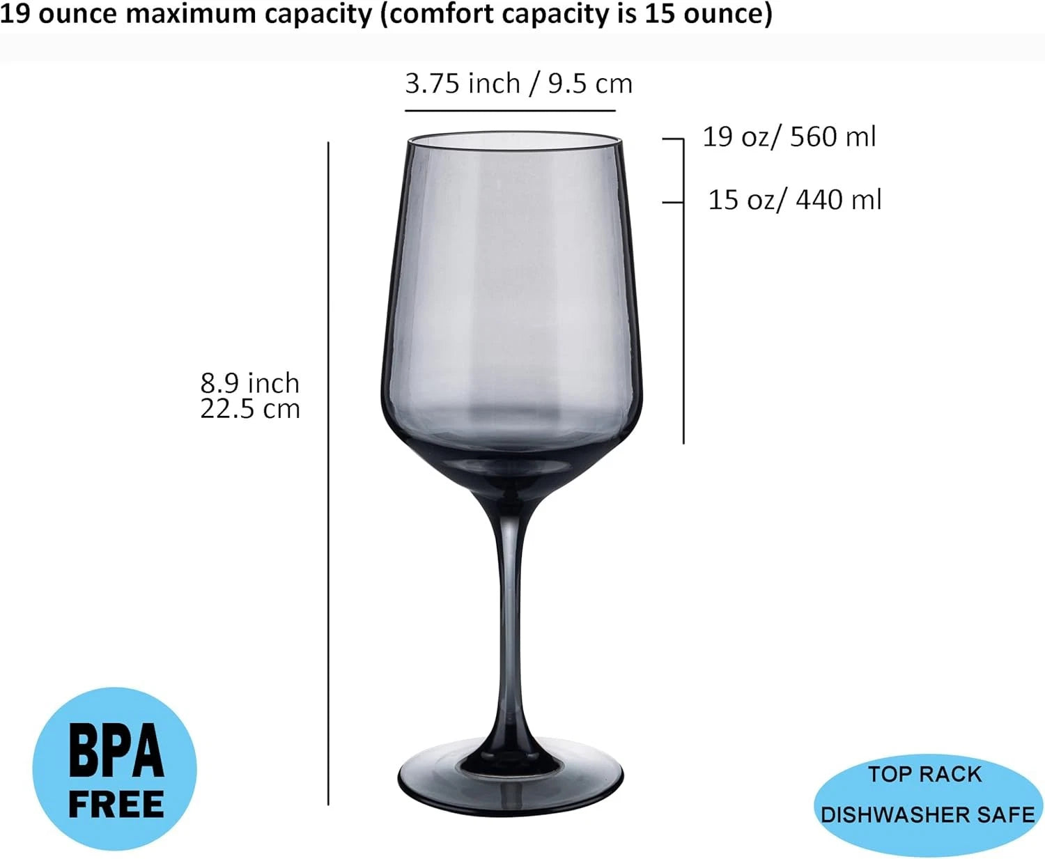 18 oz. General Purpose Plastic Stemmed Wine Glasses, Set of 6 (Grey) | eBay