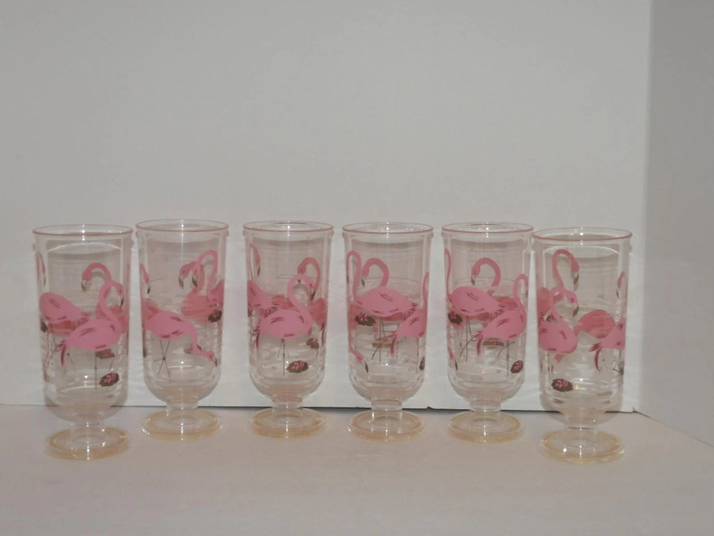 VINTAGE PINK FLAMINGOS SET OF 6 PLASTIC ENCOUNTERS BARWARE GLASSES | eBay