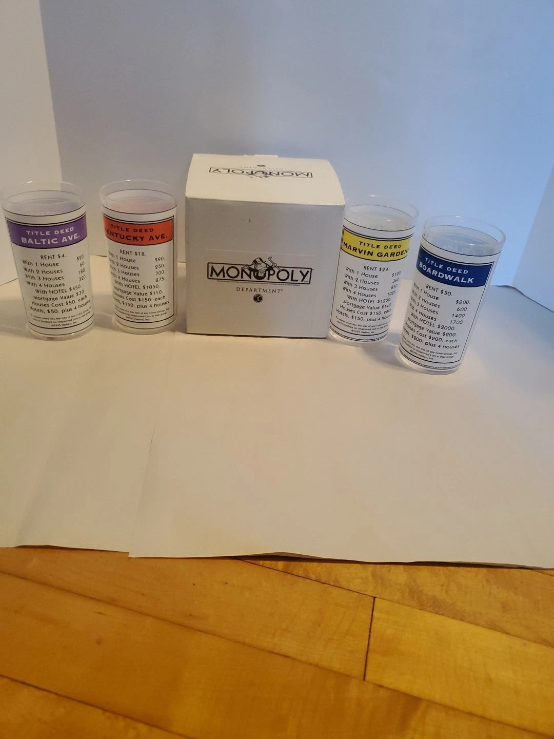 Vntg 1999 Monopoly Dept 56 set of 4 plastic drinking glasses - boardgame | eBay