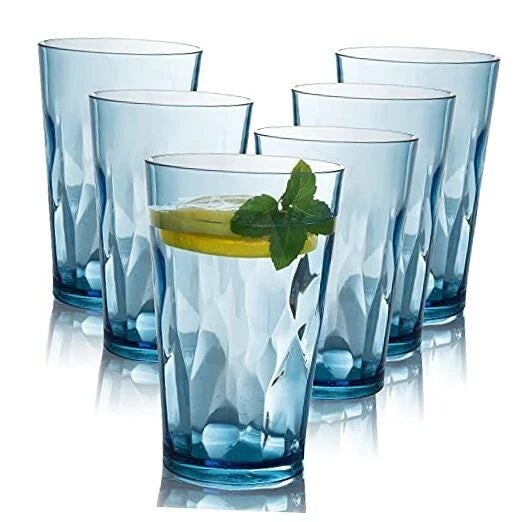 Unbreakable Plastic Drinking Glasses [Set of 6] Shatterproof Tumblers, Blue | eBay