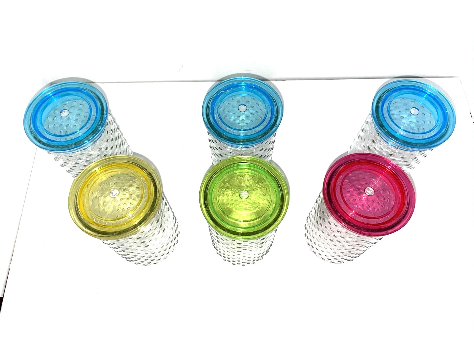 *Drinking Glass Glasses with Plastic Lids and Straws Hold Set of 6 | eBay