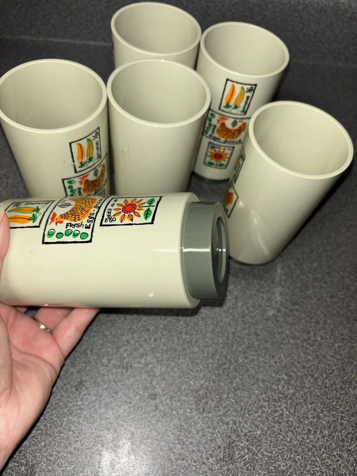 Vintage Loma Industries Farmer's Market Plastic Drinking Glasses Set of 6 MCM | eBay