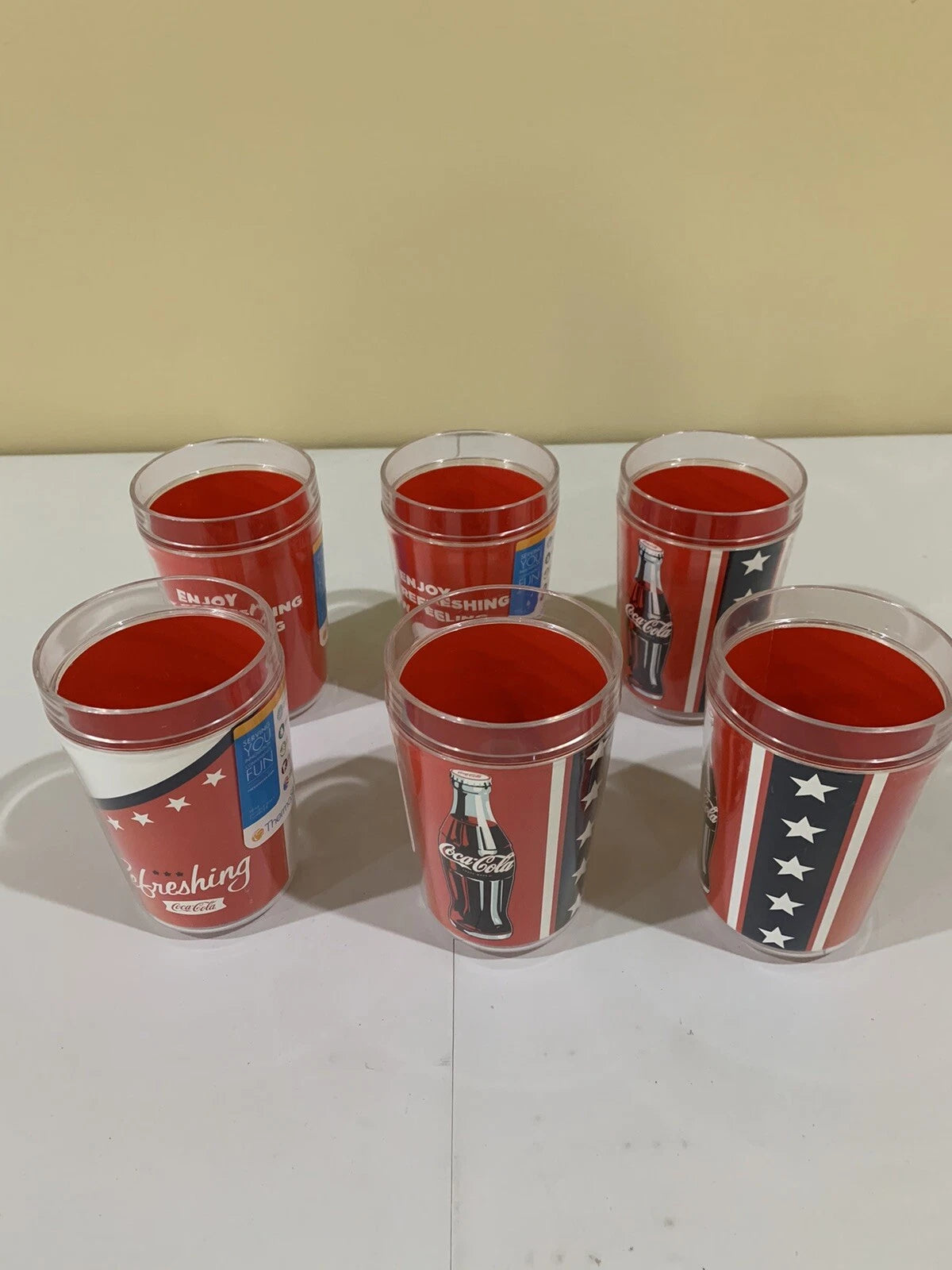 Coca Cola Set of 6 Double Wall Tumblers Plastic Cups Glasses 16 Ounce . 5.5" | eBay