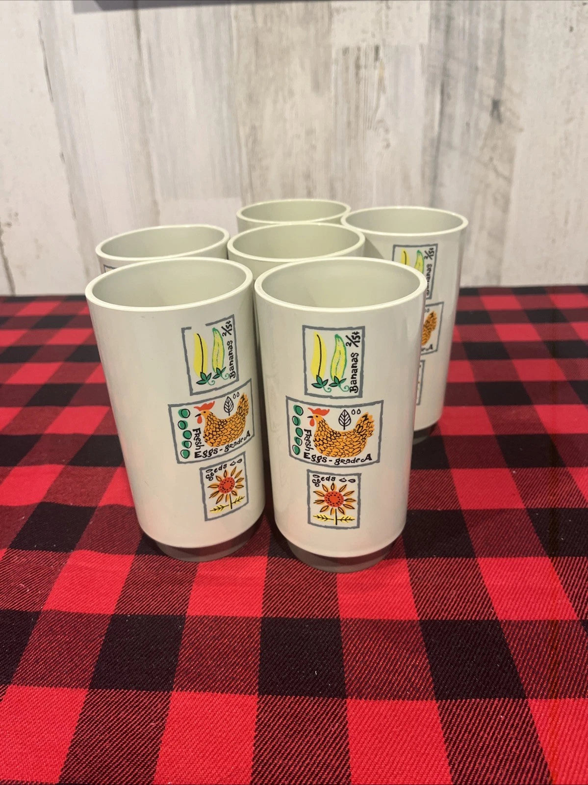 Vintage Loma Industries Farmer's Market Plastic Drinking Glasses Set of 6 | eBay