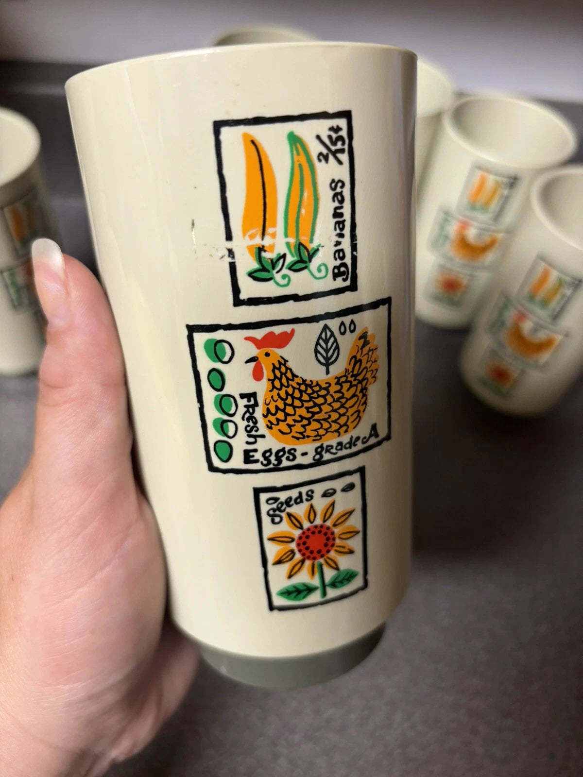 Vintage Loma Industries Farmer's Market Plastic Drinking Glasses Set of 6 MCM | eBay