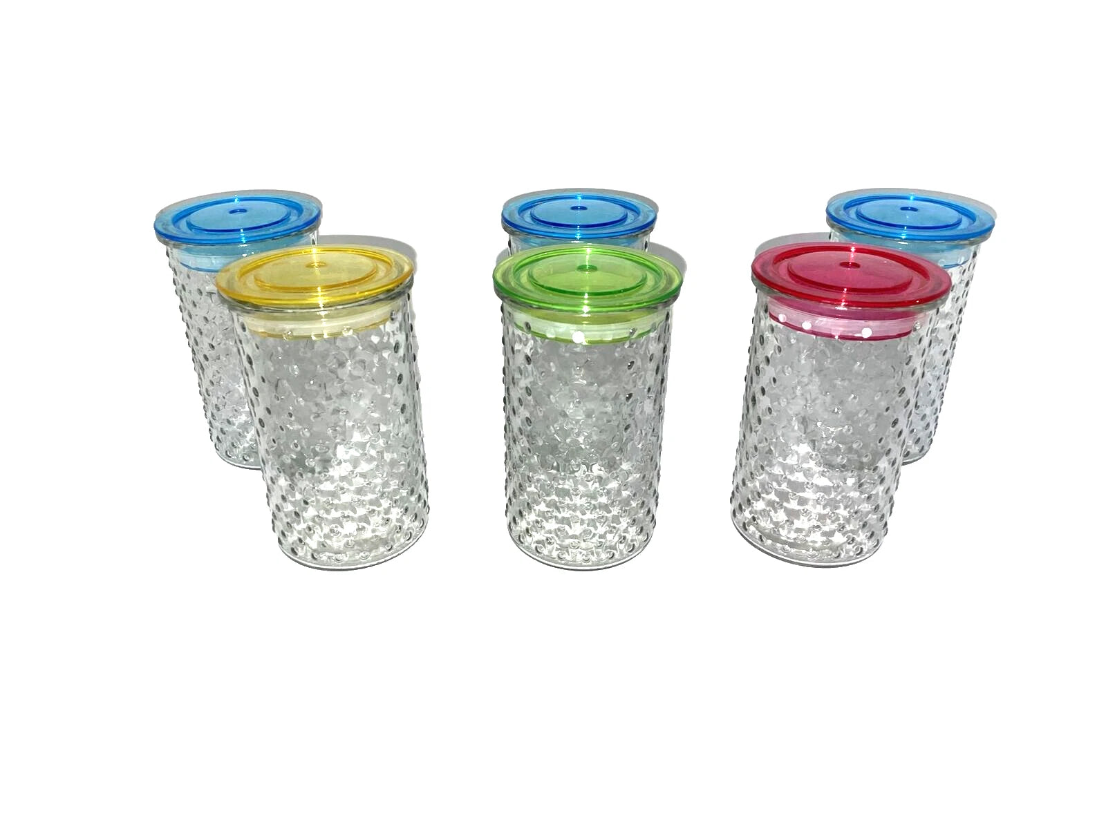 *Drinking Glass Glasses with Plastic Lids and Straws Hold Set of 6 | eBay
