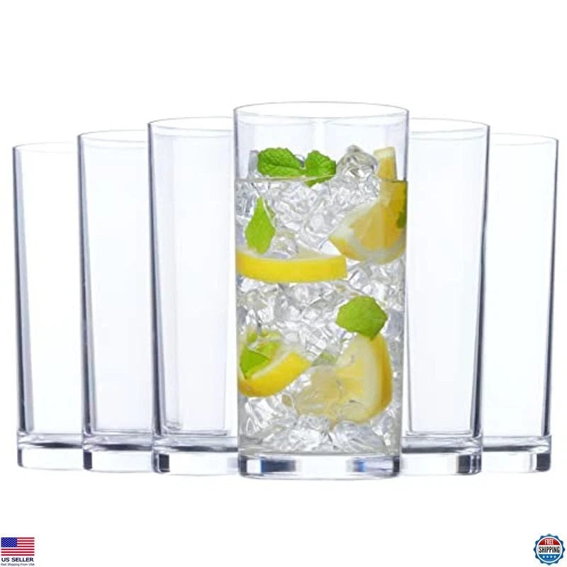 Clear Plastic Reusable Drinking Glasses Set of 6, 16oz BPA-Free Tumblers | eBay