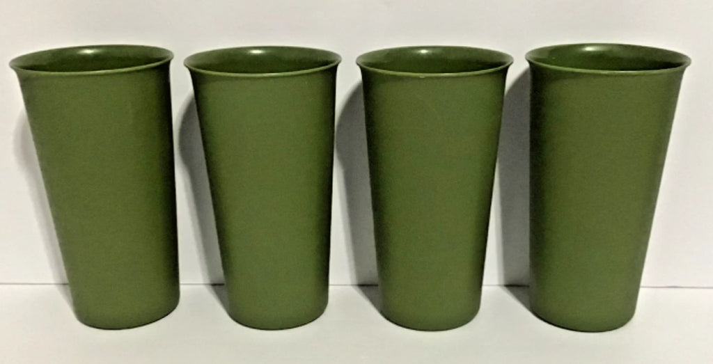 Vintage Plastic Set of 4 Olive Green Large Drinking Tumblers/Glasses 6 1/2" | eBay
