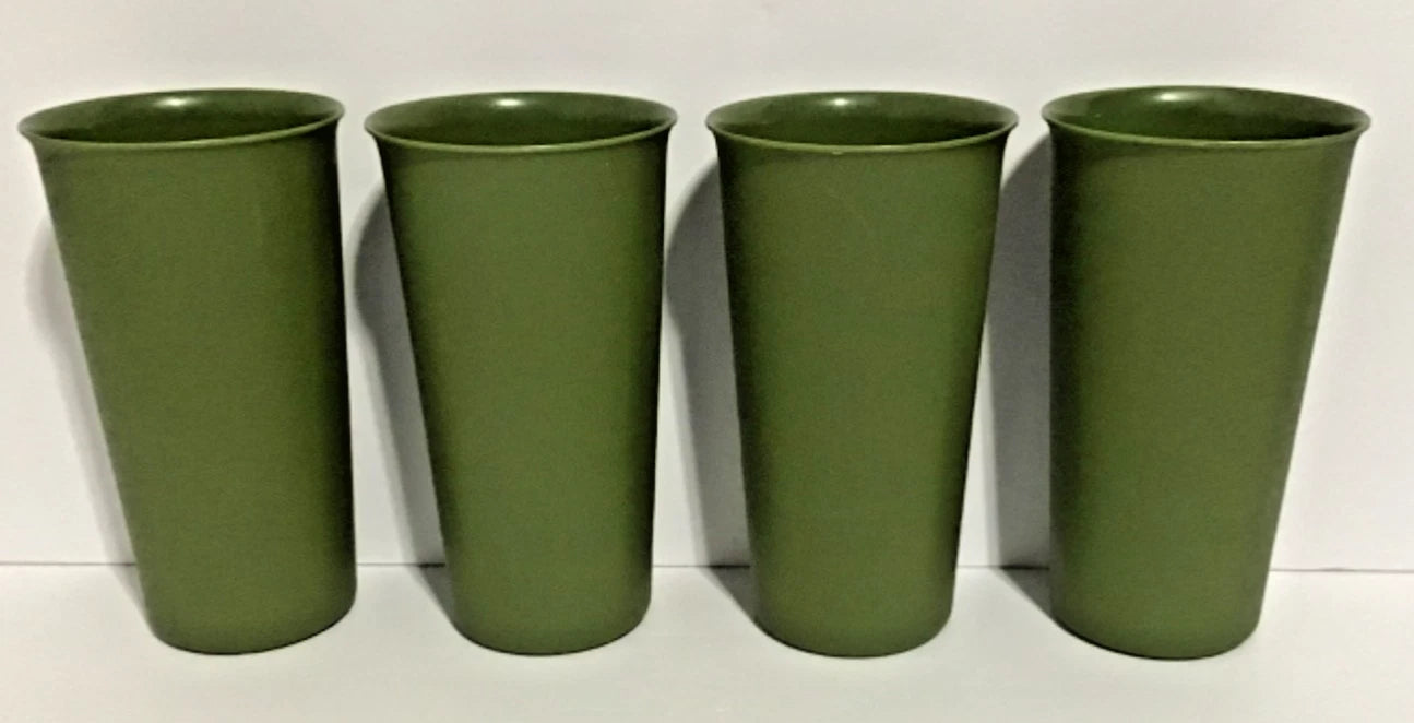 Vintage Plastic Set of 4 Olive Green Large Drinking Tumblers/Glasses 6 1/2" | eBay