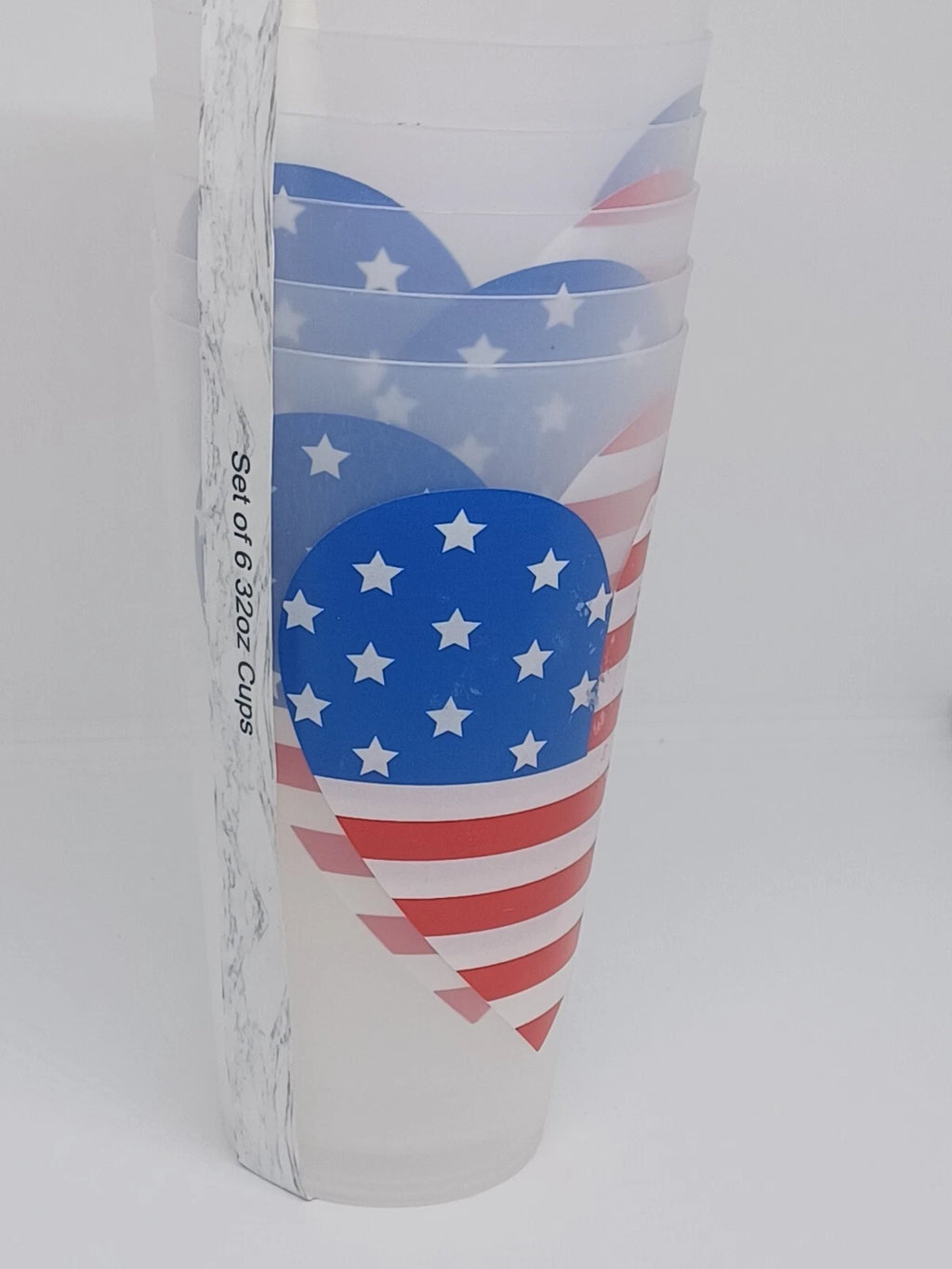 Set of 6 Reusable USA Flag Heart Plastic Tall Drinking Cups Party July 4 32oz | eBay