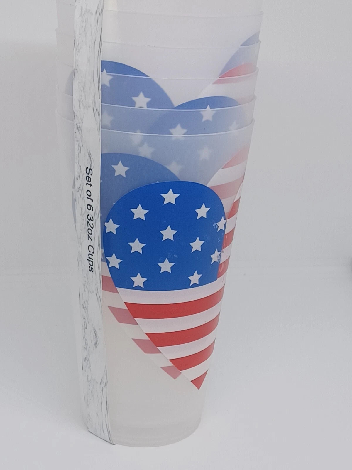 Set of 6 Reusable USA Flag Heart Plastic Tall Drinking Cups Party July 4 32oz | eBay