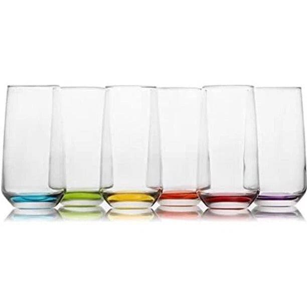 Lav Drinking Glasses Set of 6, Colorful Base Glass Tumblers, 16.25 Oz (480 cc) | eBay