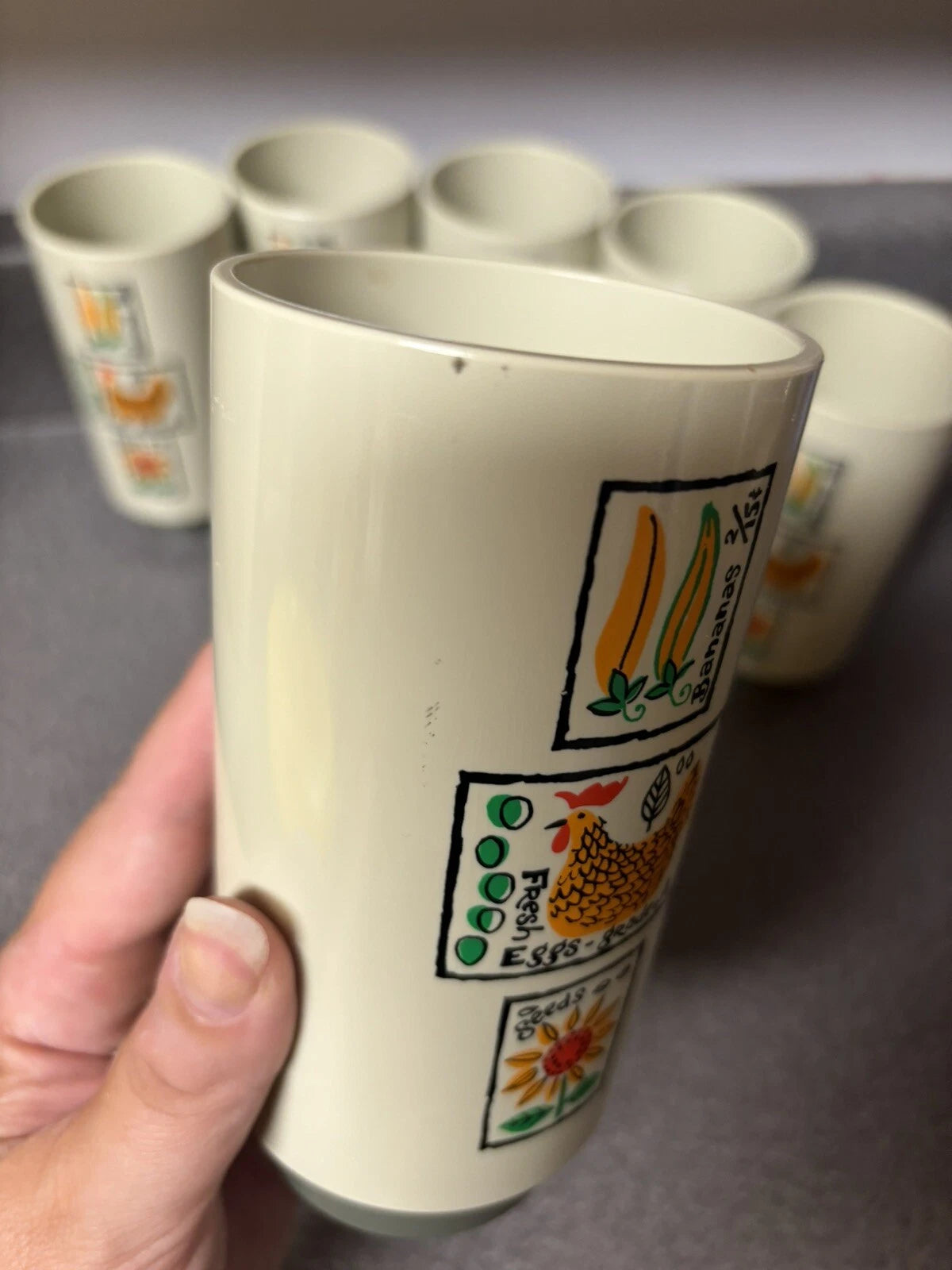 Vintage Loma Industries Farmer's Market Plastic Drinking Glasses Set of 6 MCM | eBay