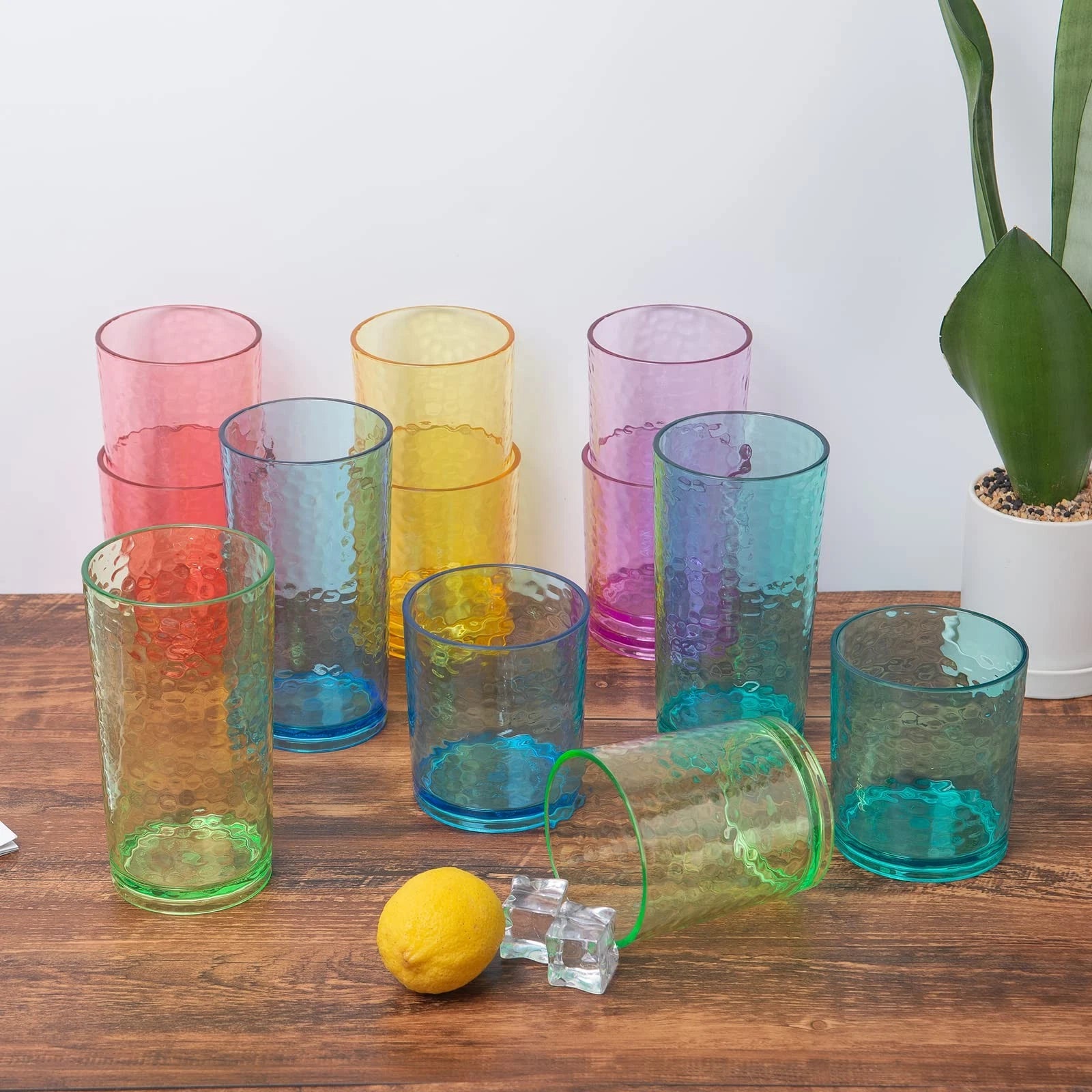 14-ounce Acrylic Glasses Plastic Tumbler, set of 6 Multicolor - Hammered Styl... | eBay