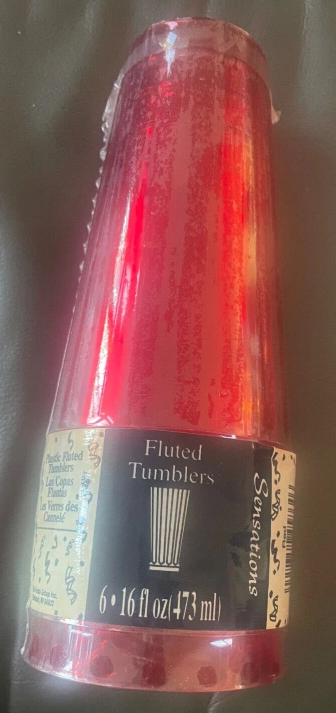 6 Sealed Restaurant Red Fluted Plastic Tumblers Cups 16 oz Drinking Glasses | eBay