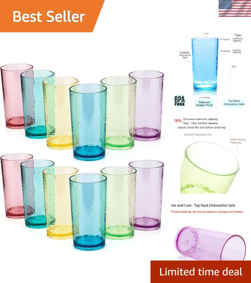 20-ounce Acrylic Glasses Plastic Tumbler, set of 12 Multicolor - Hammered Sty... | eBay