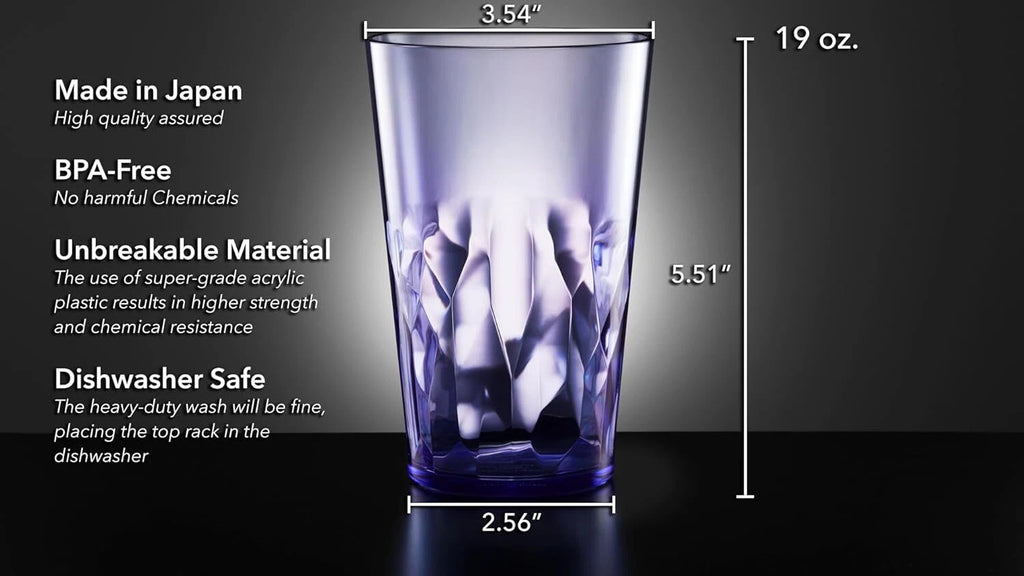 19 oz Non-Breakable Premium Drinking Glasses Set of 6 - Premium Acrylic Plastic | eBay