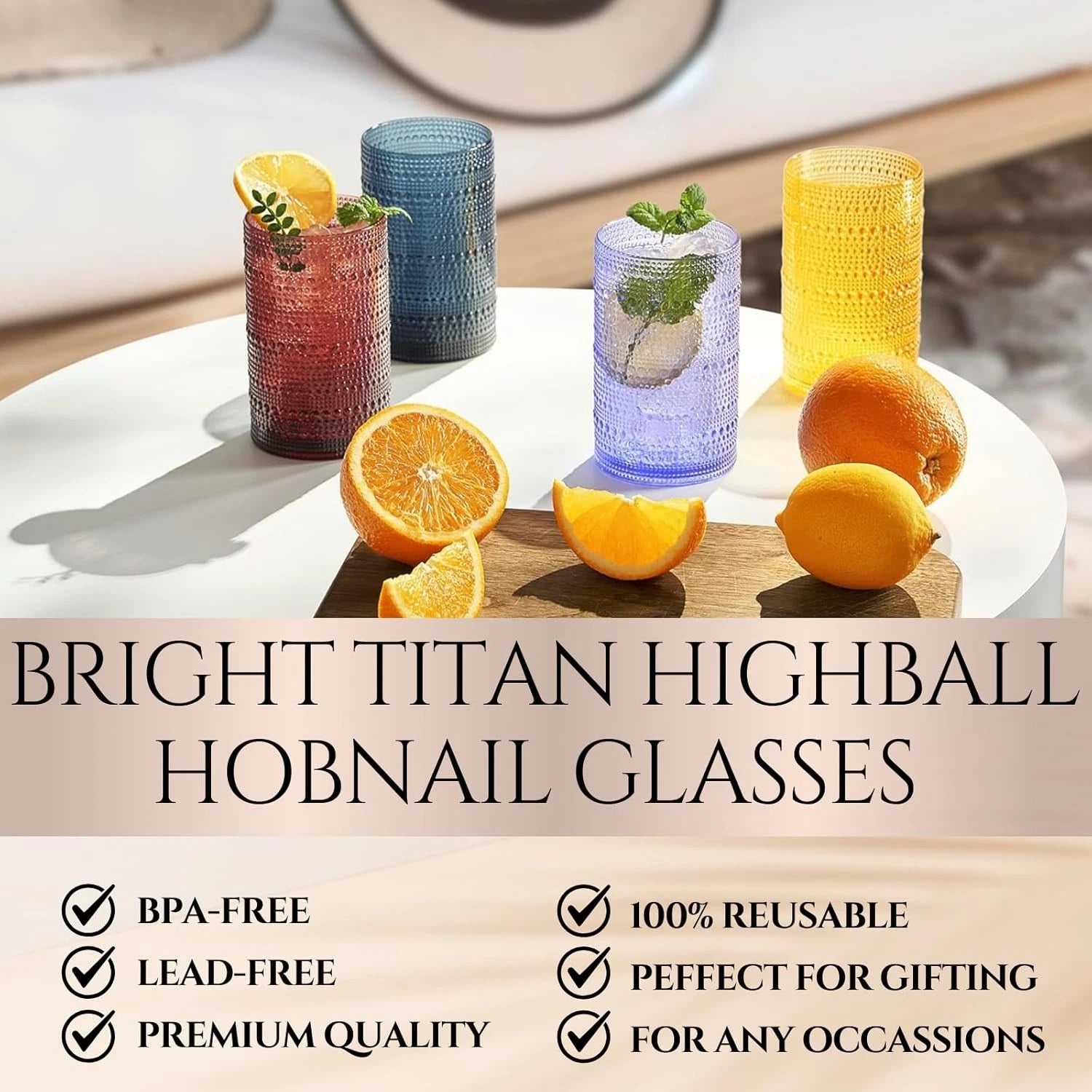 Khen Plastic Hobnail Drinking Highball Glasses Set of 6 6, Sunshine Colors | eBay