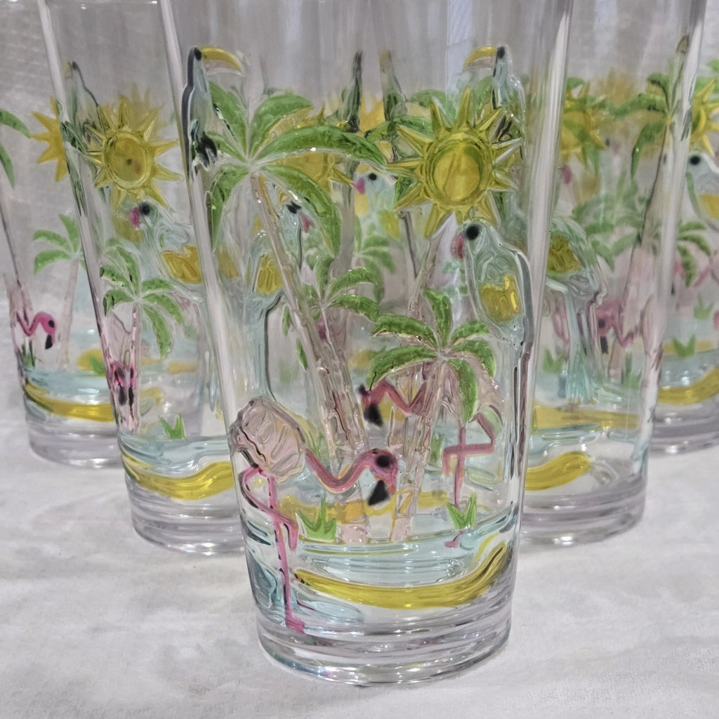 Flamingo Tropical Drink Glasses 21 Oz Plastic Fun Set Of 6 | eBay