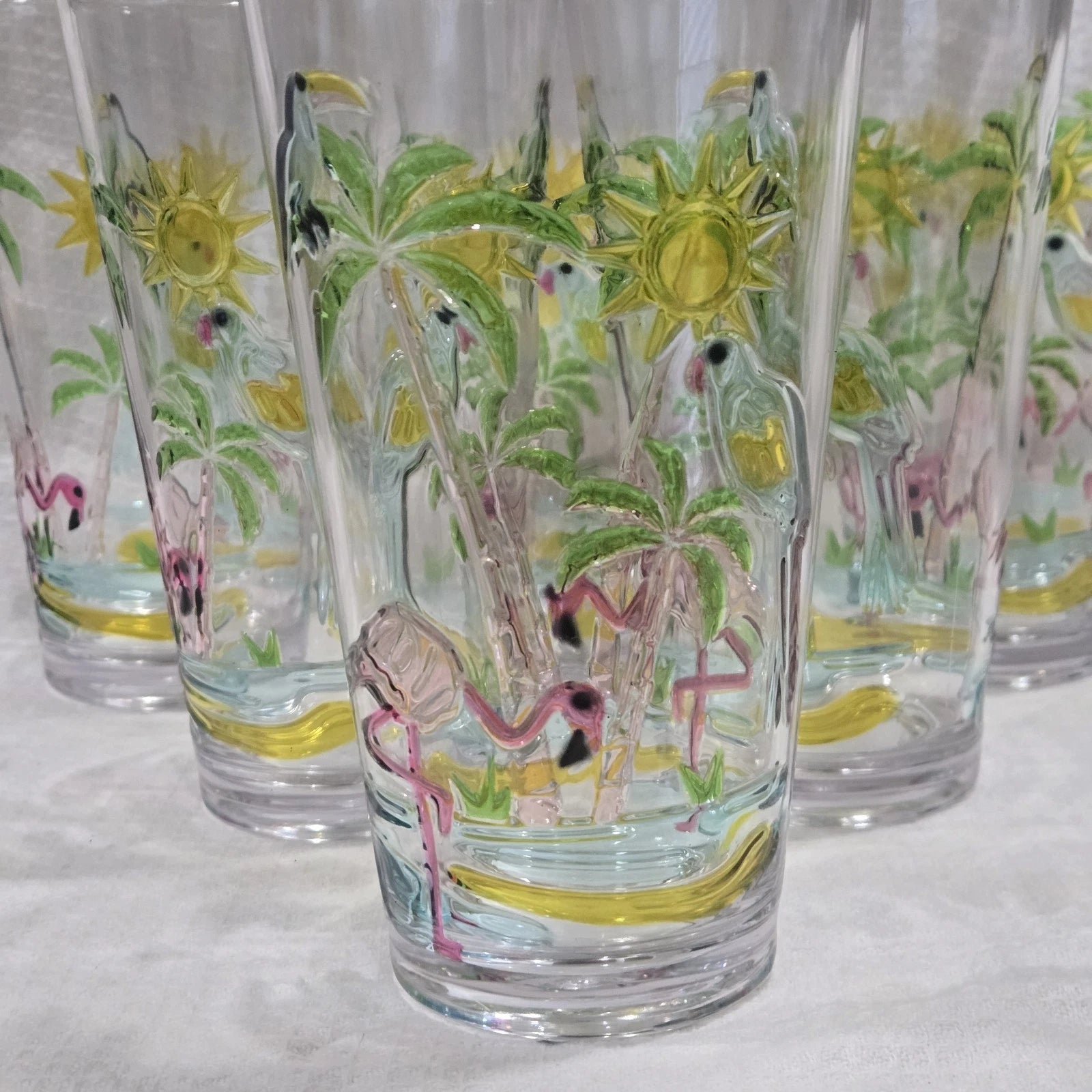 Flamingo Tropical Drink Glasses 21 Oz Plastic Fun Set Of 6 | eBay