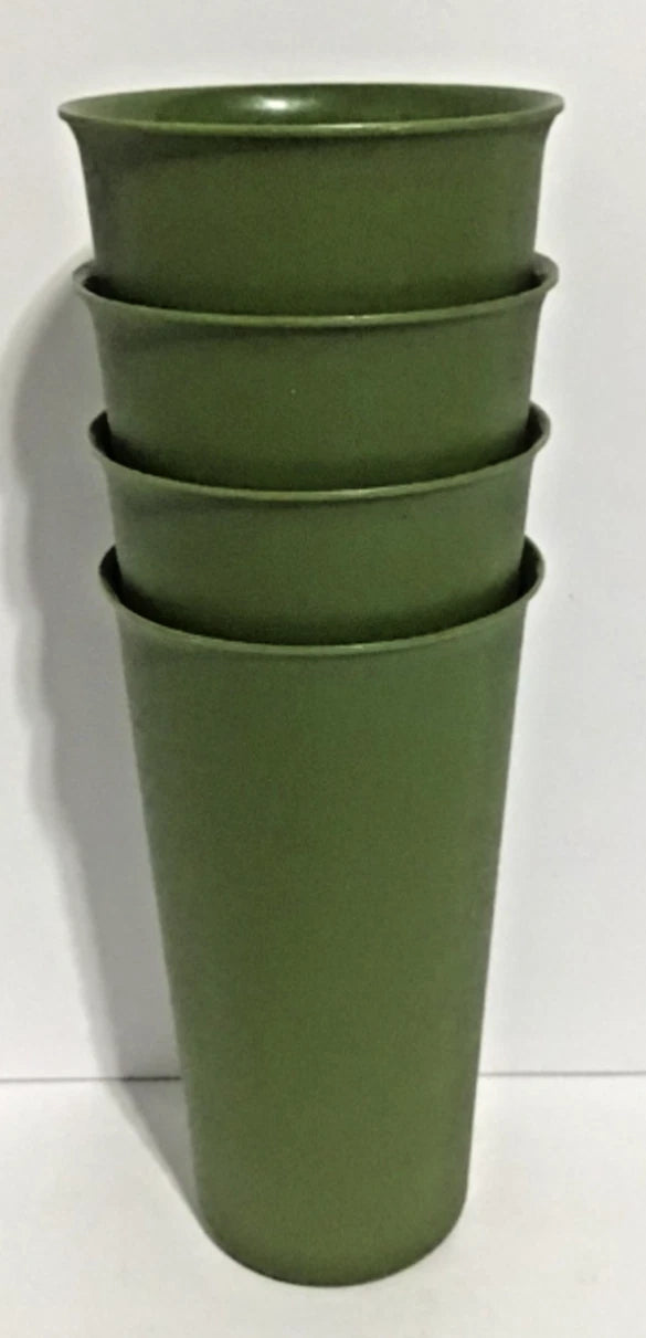 Vintage Plastic Set of 4 Olive Green Large Drinking Tumblers/Glasses 6 1/2" | eBay