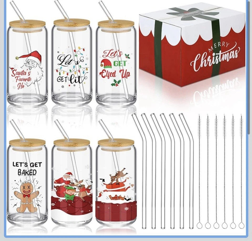6 Pcs Drinking Glasses with Bamboo Lids and Glass Straw - 16 Oz Can Shaped Glass | eBay