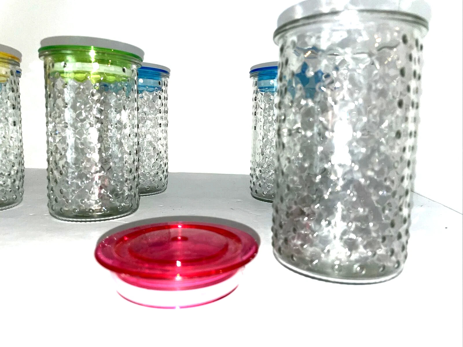 *Drinking Glass Glasses with Plastic Lids and Straws Hold Set of 6 | eBay