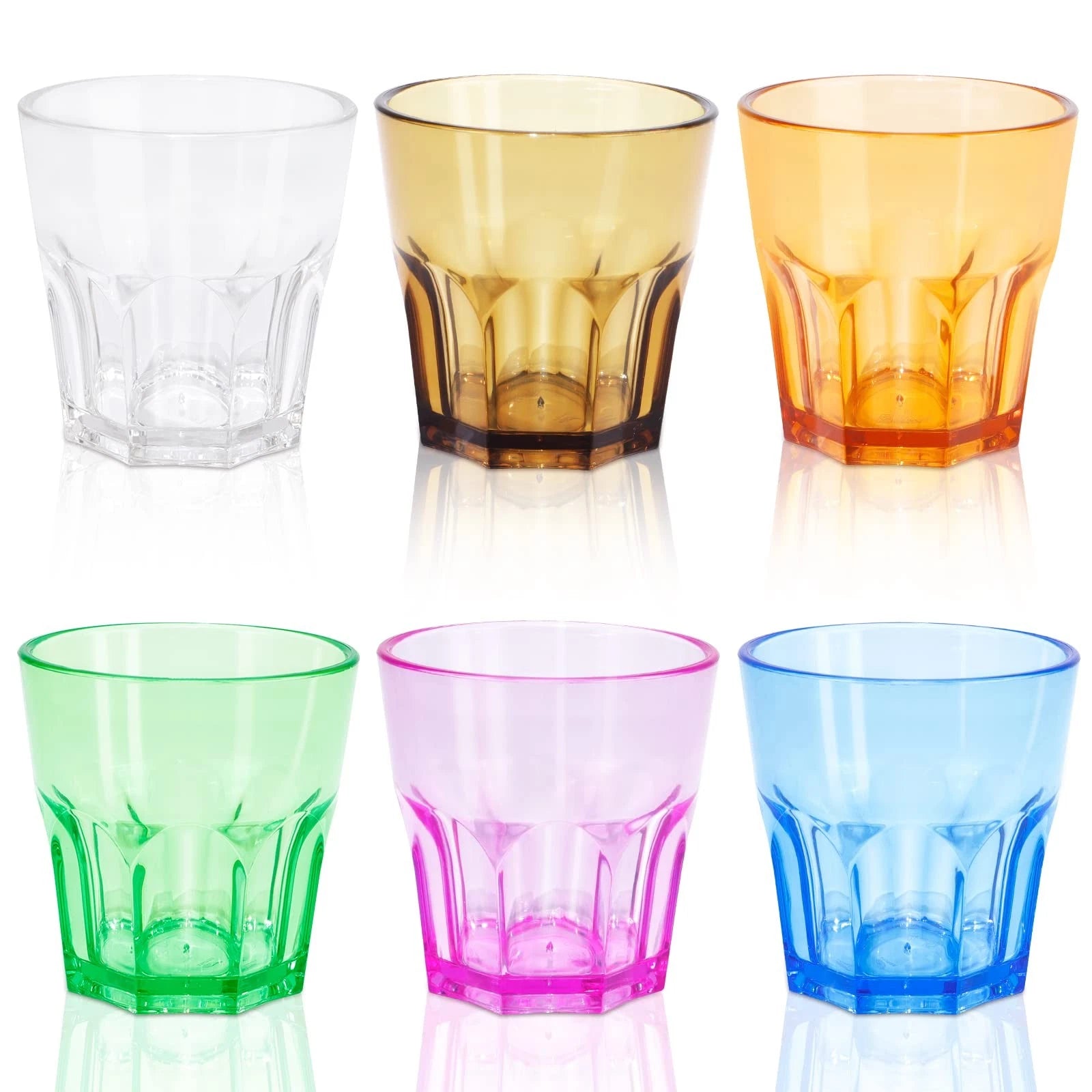 Plastic Drinking Glasses Set of 6 Unbreakable Coloured Water Tumbler Acrylic ... | eBay